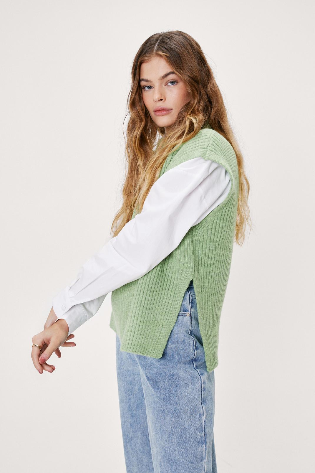 130 Knitted Split Side Sleeveless Sweater Vest image number 2