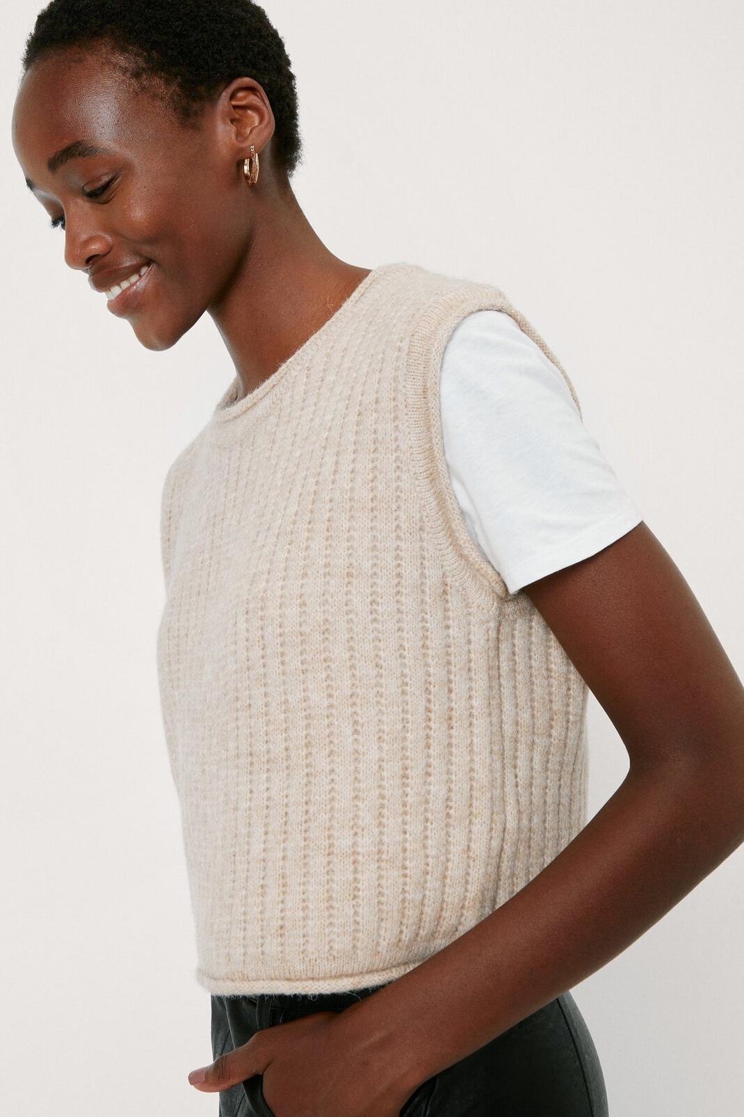 Light stone Ribbed Knitted Cropped Sweater Vest image number 1