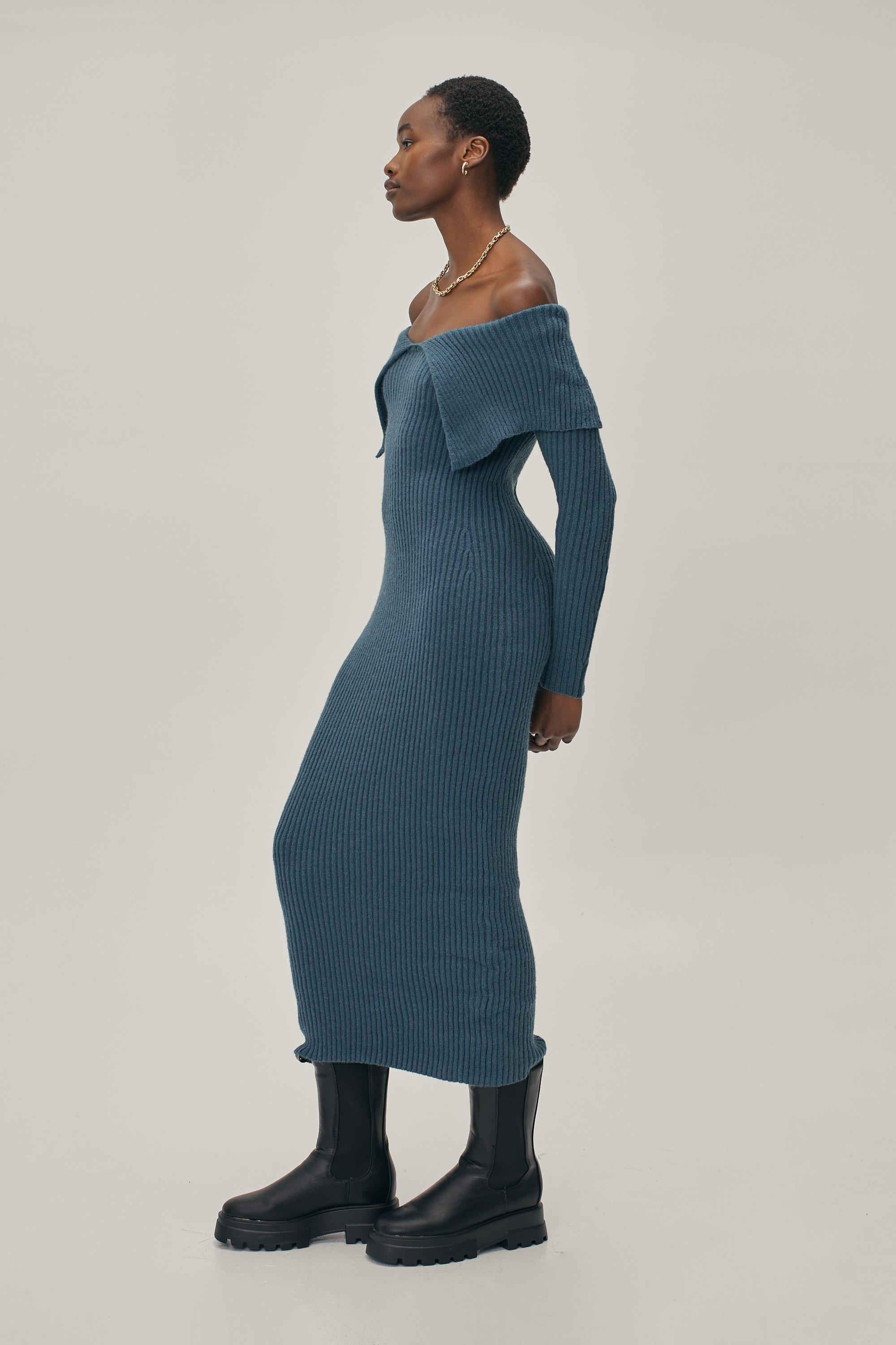 Fold over bardot midi dress sales