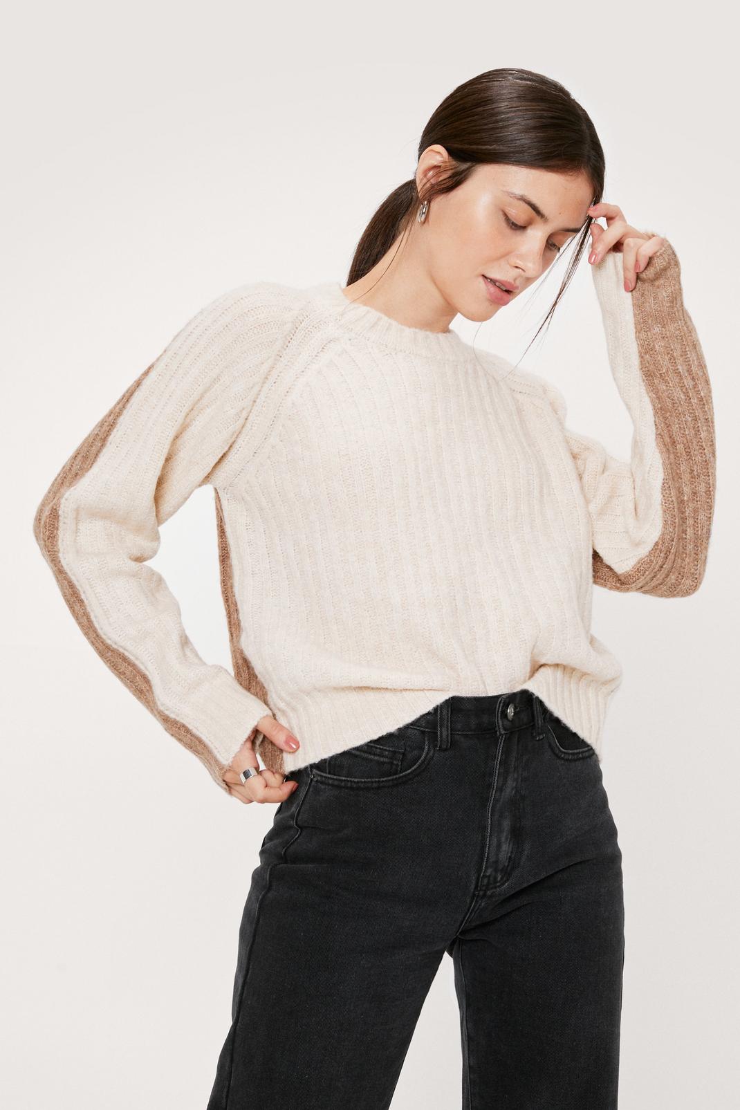 Stone Color Block Soft Knit Ribbed Sweater image number 1