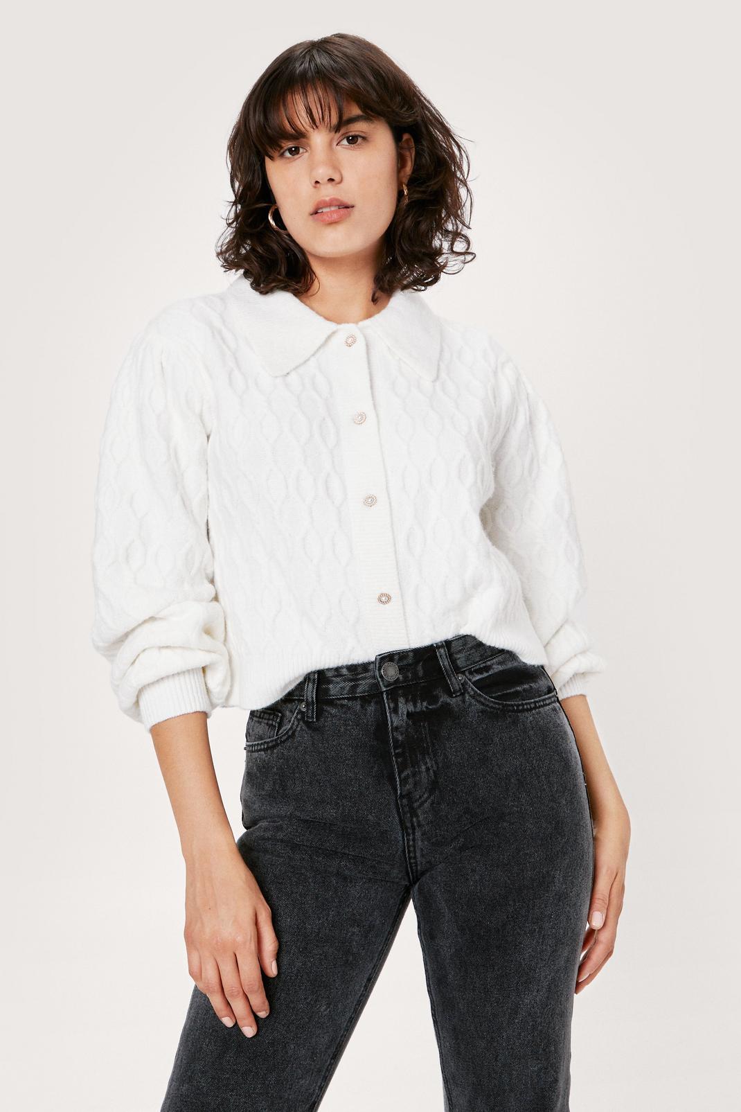 Collar Button Down Cable Cardigan image number 1