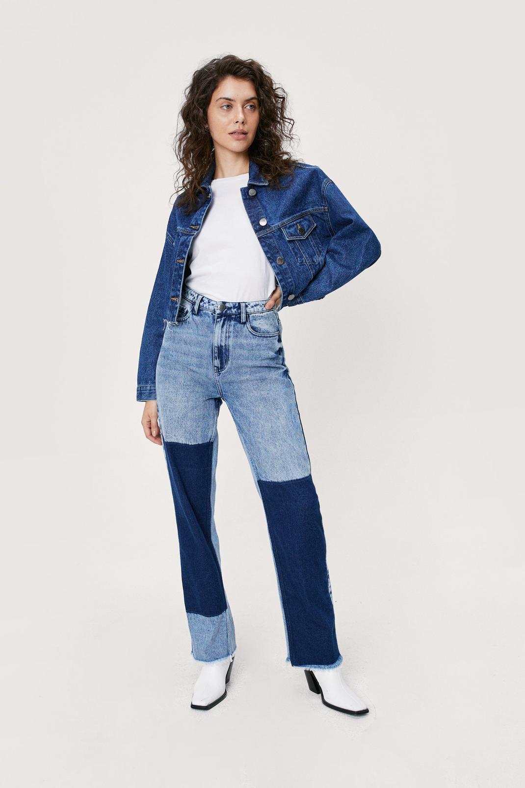 Mid blue Patchwork Straight Leg Jeans image number 1