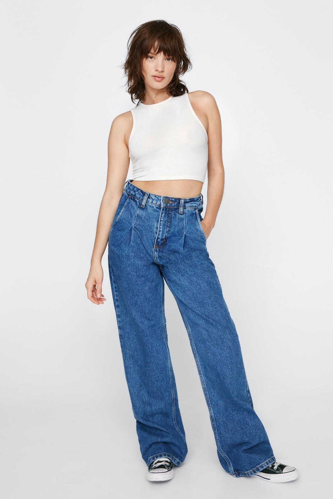 Mid blue High Waisted Tapered Denim Jeans image number 1