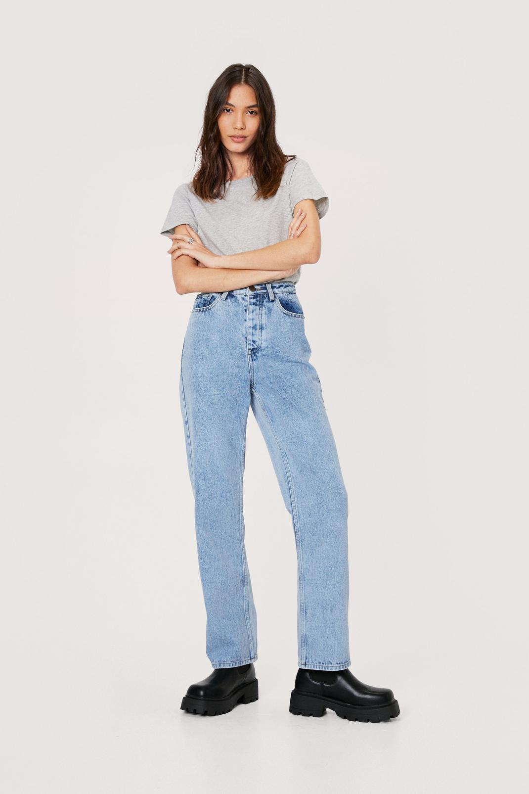 Jean mom taille haute a poches, Light blue image number 1