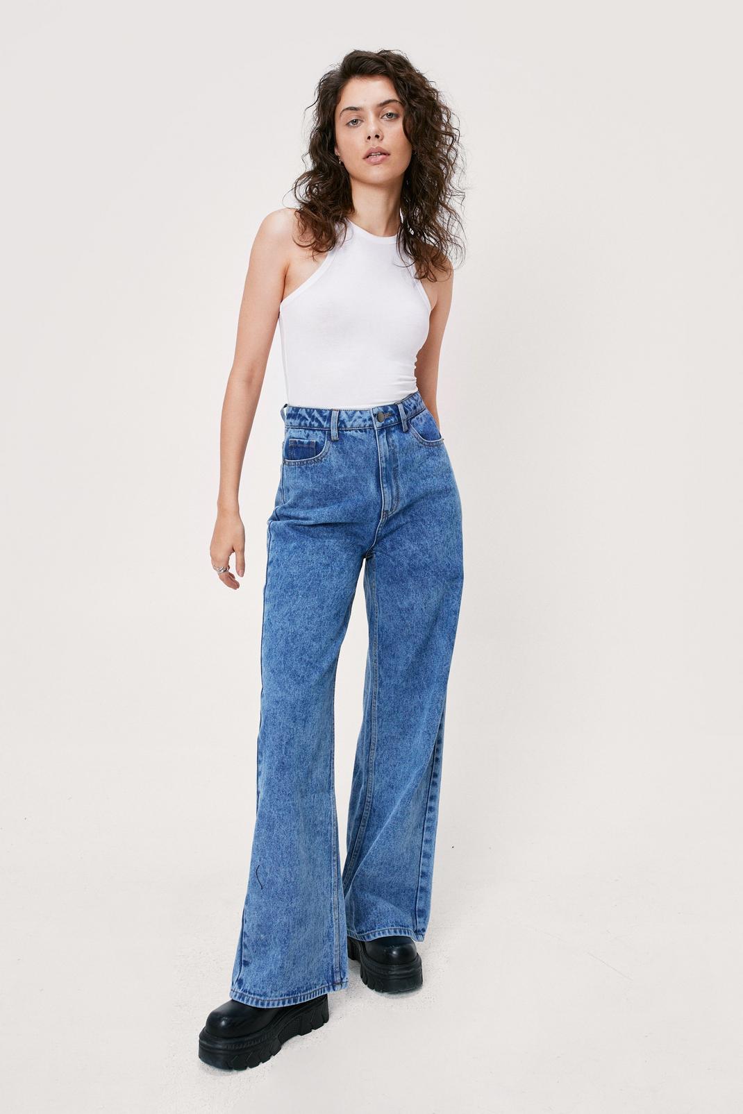 Mid blue Organic Wide Leg High Waist Denim Jeans image number 1