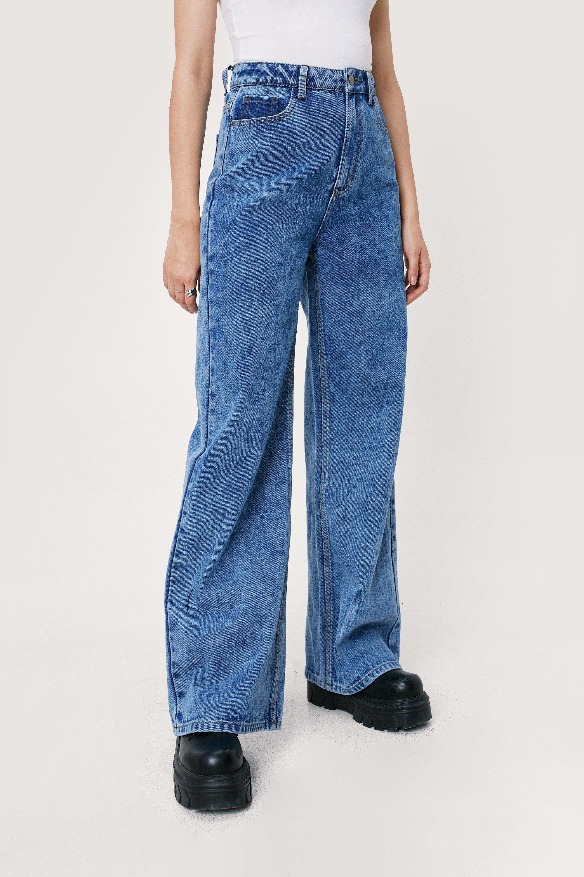 high waist wide leg denim pants