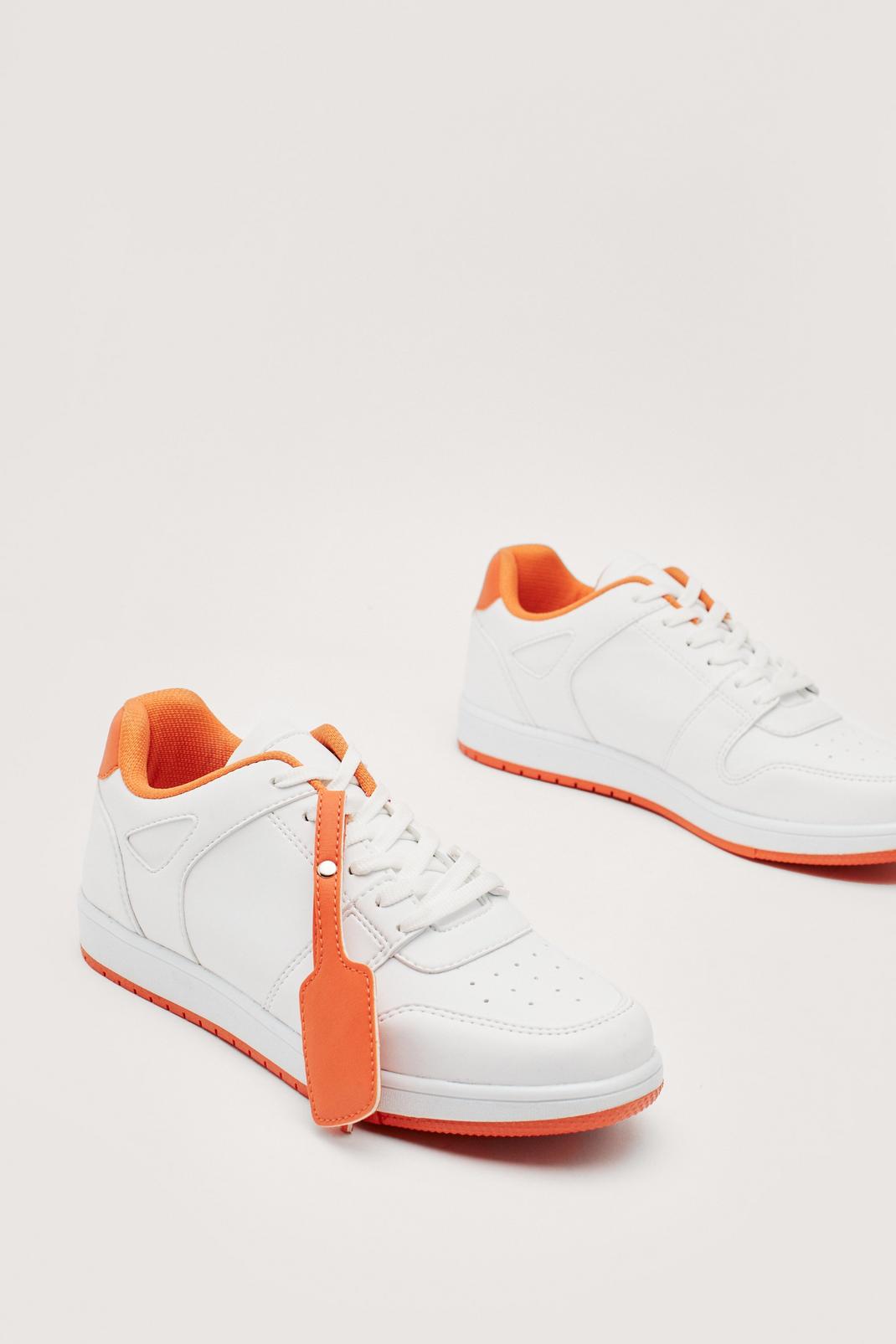 Orange Contrast Tab Lace Up Sneakers image number 1