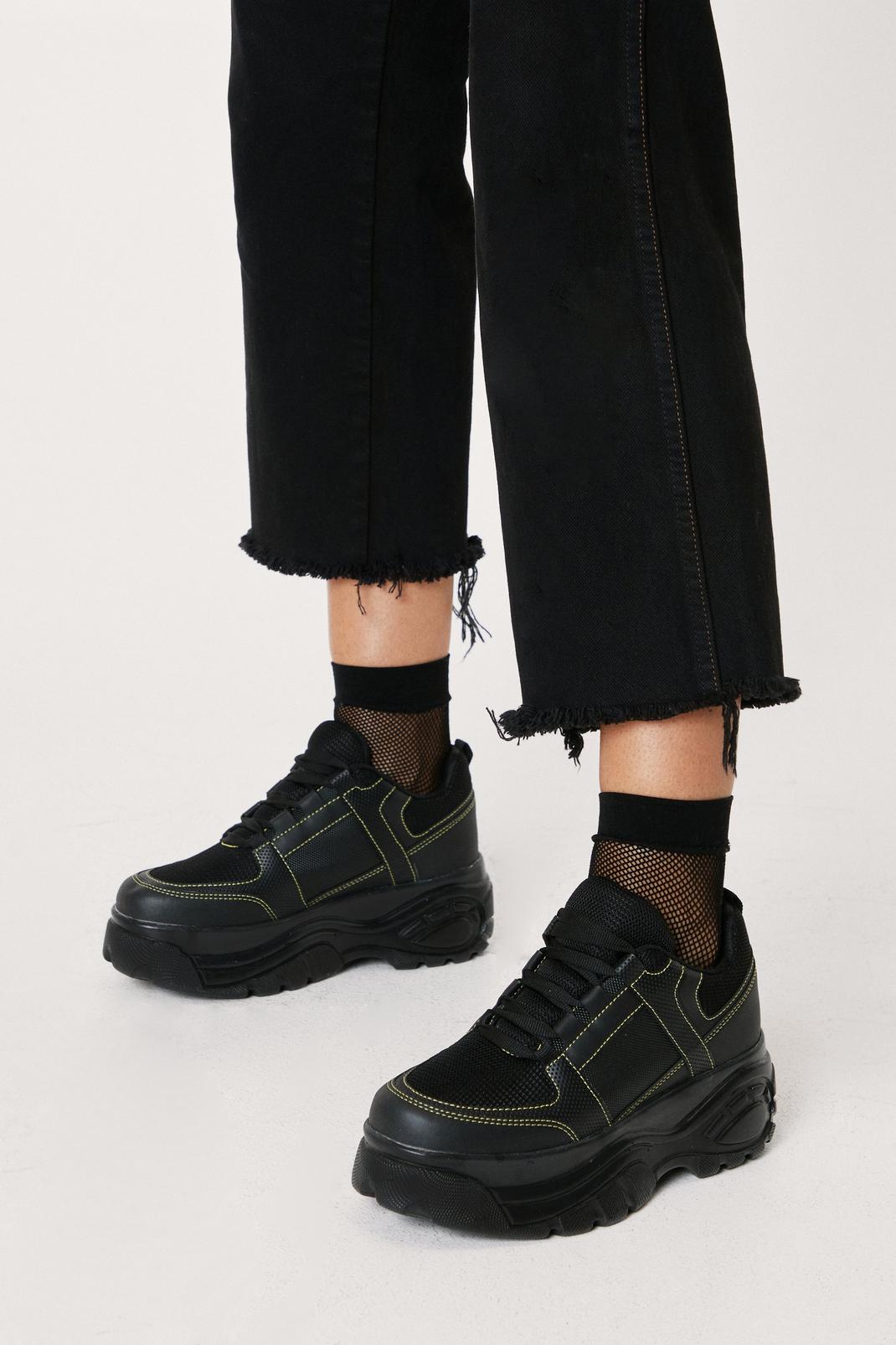 Black Platform Contrast Chunky Sneakers image number 1
