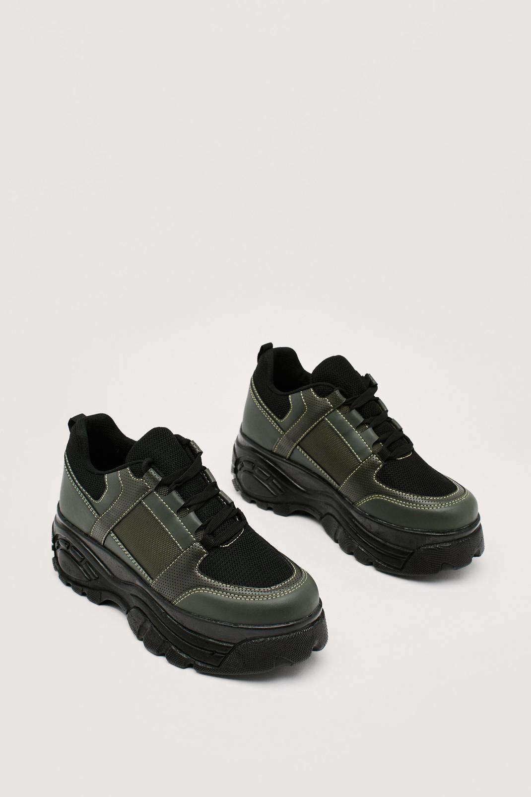 Khaki Platform Contrast Chunky Sneakers image number 1