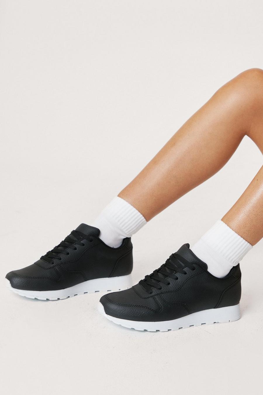 Faux Leather Lace Up Contrasting Sneakers