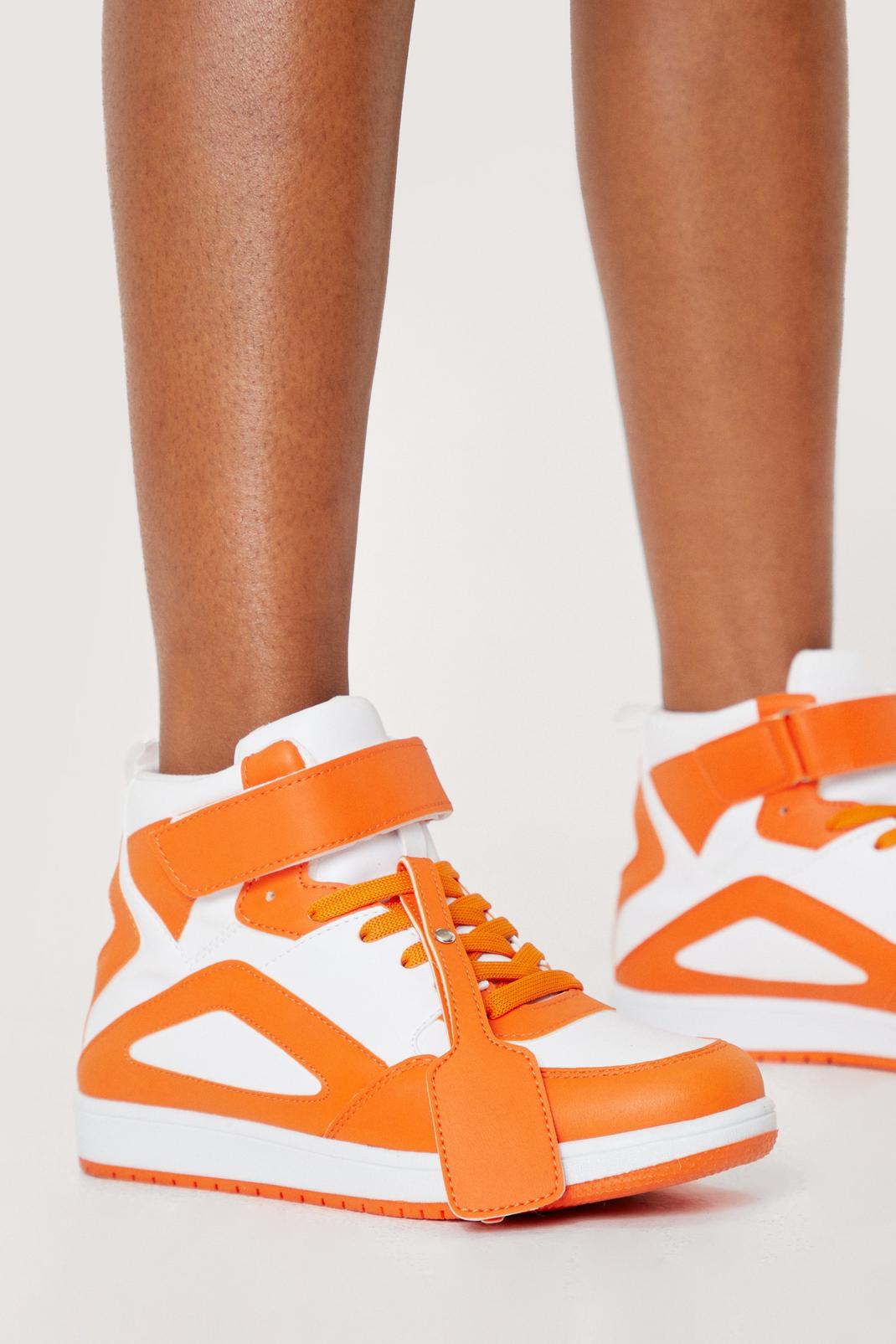 Orange Contrast Hi Top Lace Up Sneakers image number 1