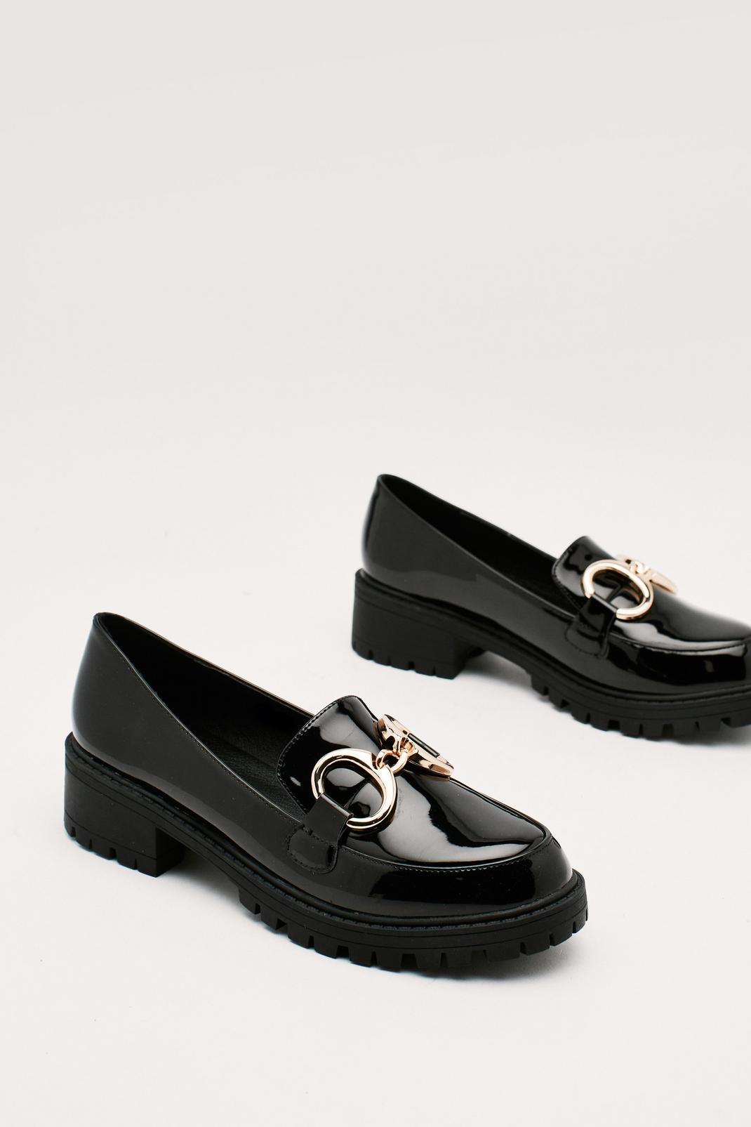 Black Chunky Patent Faux Leather Buckle Loafer image number 1