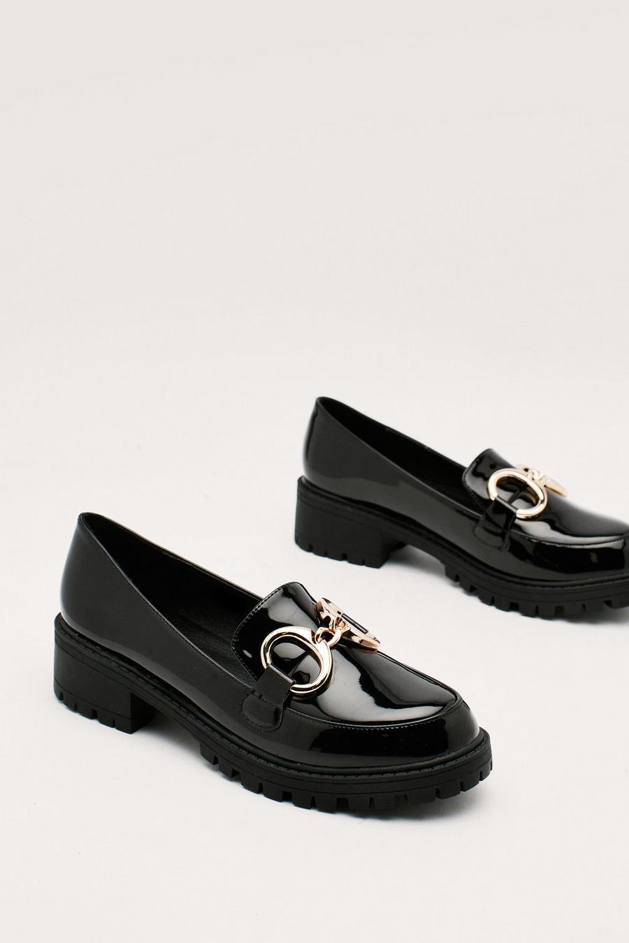 Chunky Patent Faux Leather Buckle Loafer