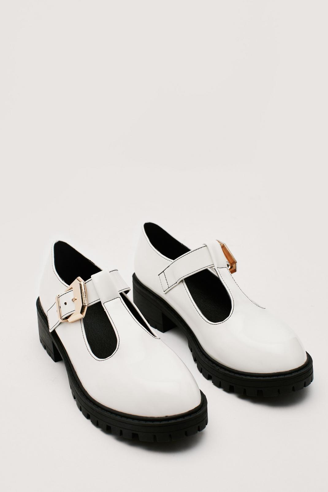 White Contrast Stitch T Bar Mary Jane Shoes image number 1
