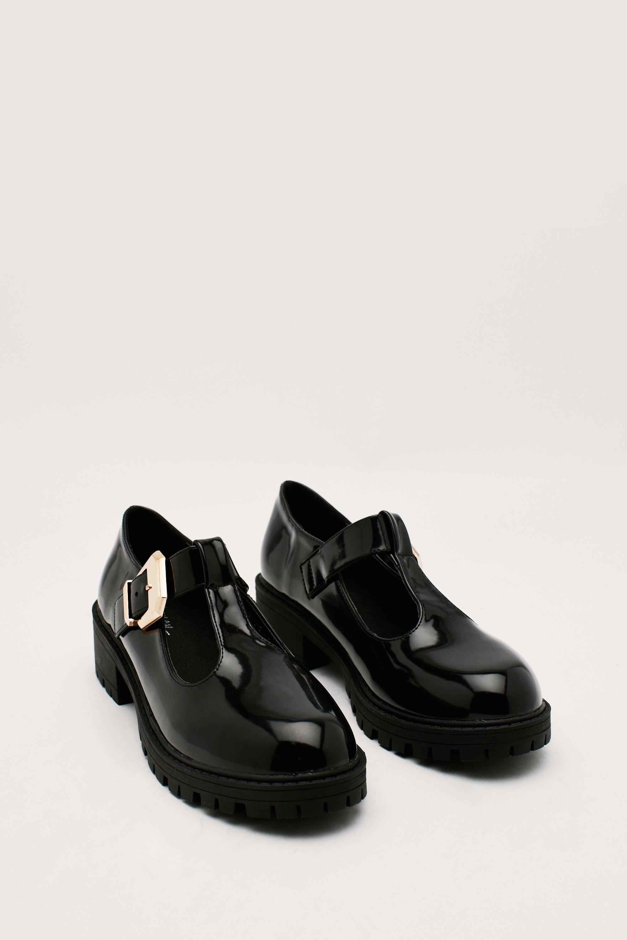 Black patent t bar flat shoes best sale