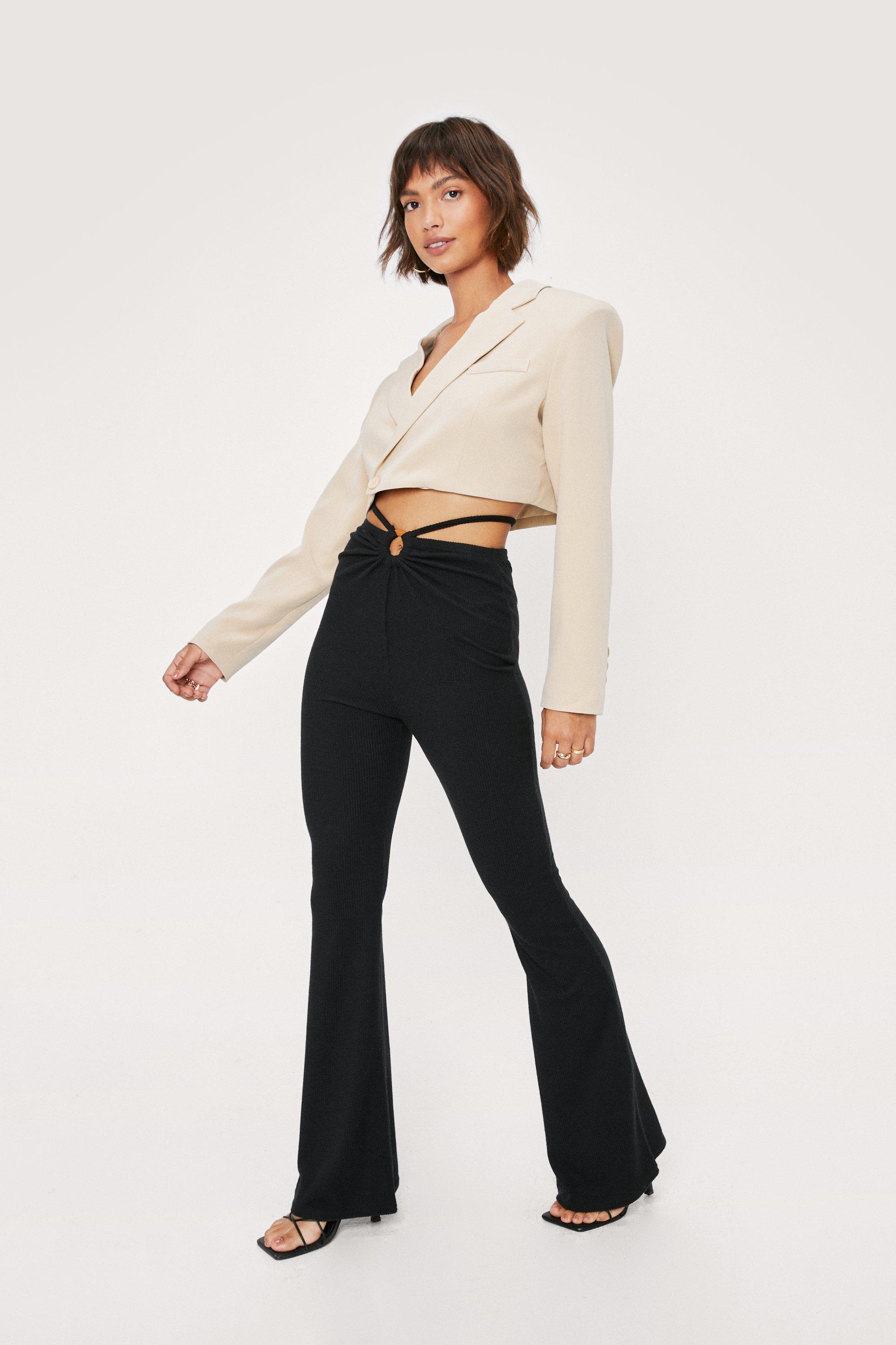 Faux Leather Star Bum Flare Pants