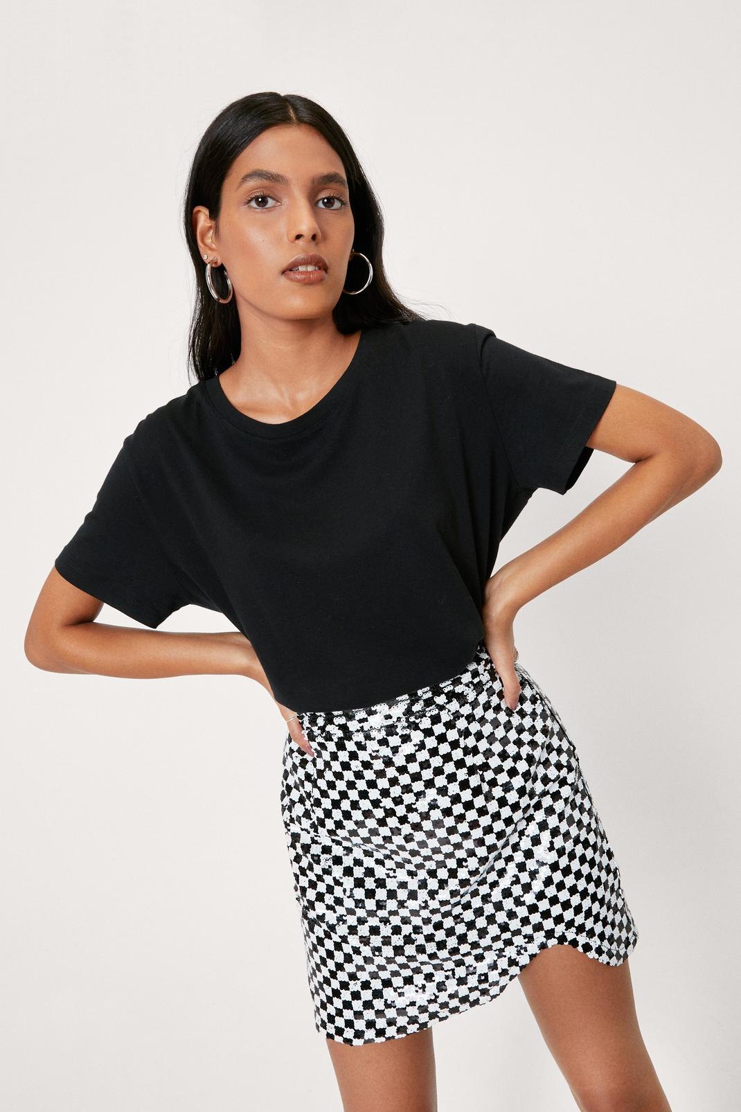 Mono Checkerboard Design Sequin Mini Skirt image number 1