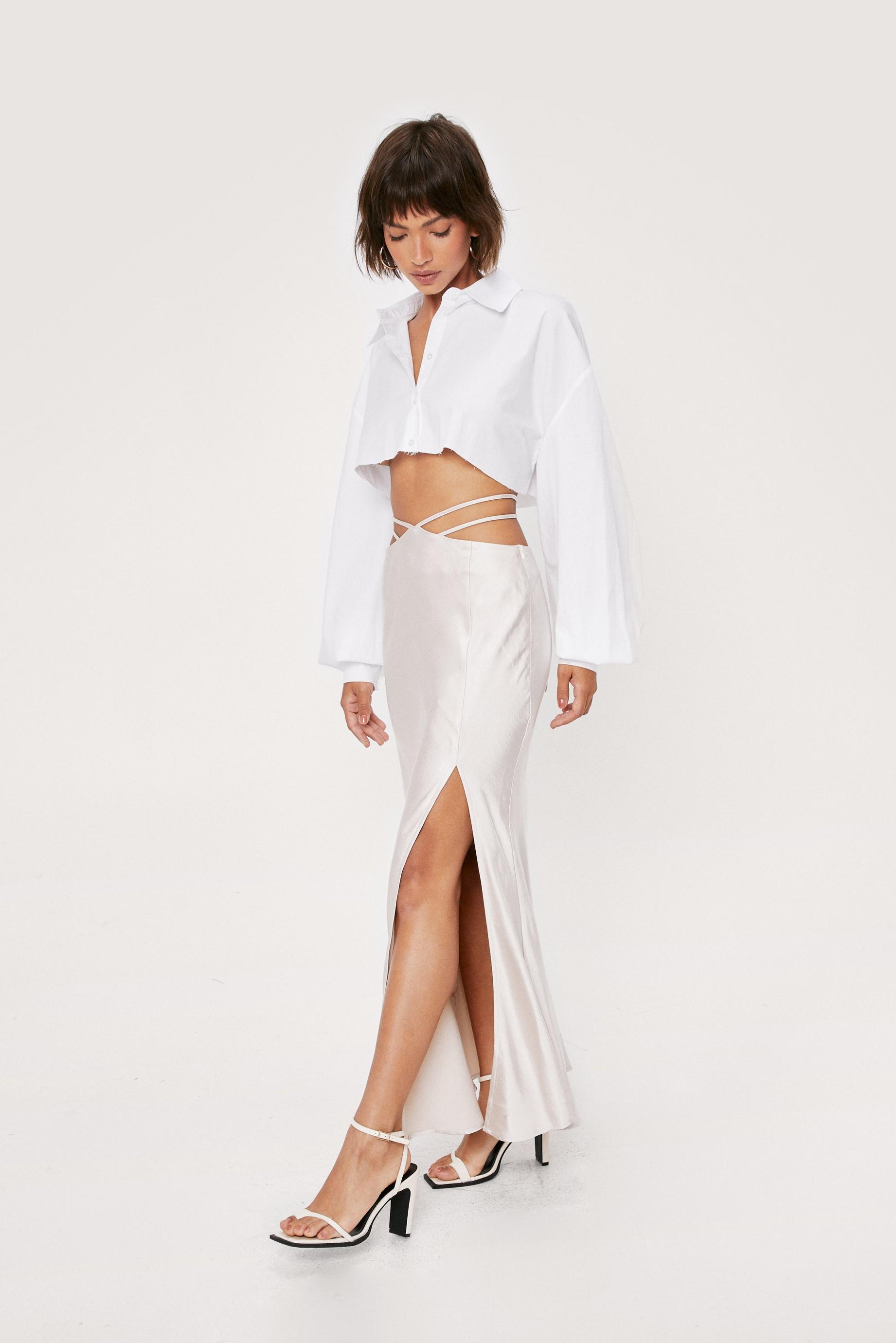 Satin Strappy Design Cut Out Maxi Skirt