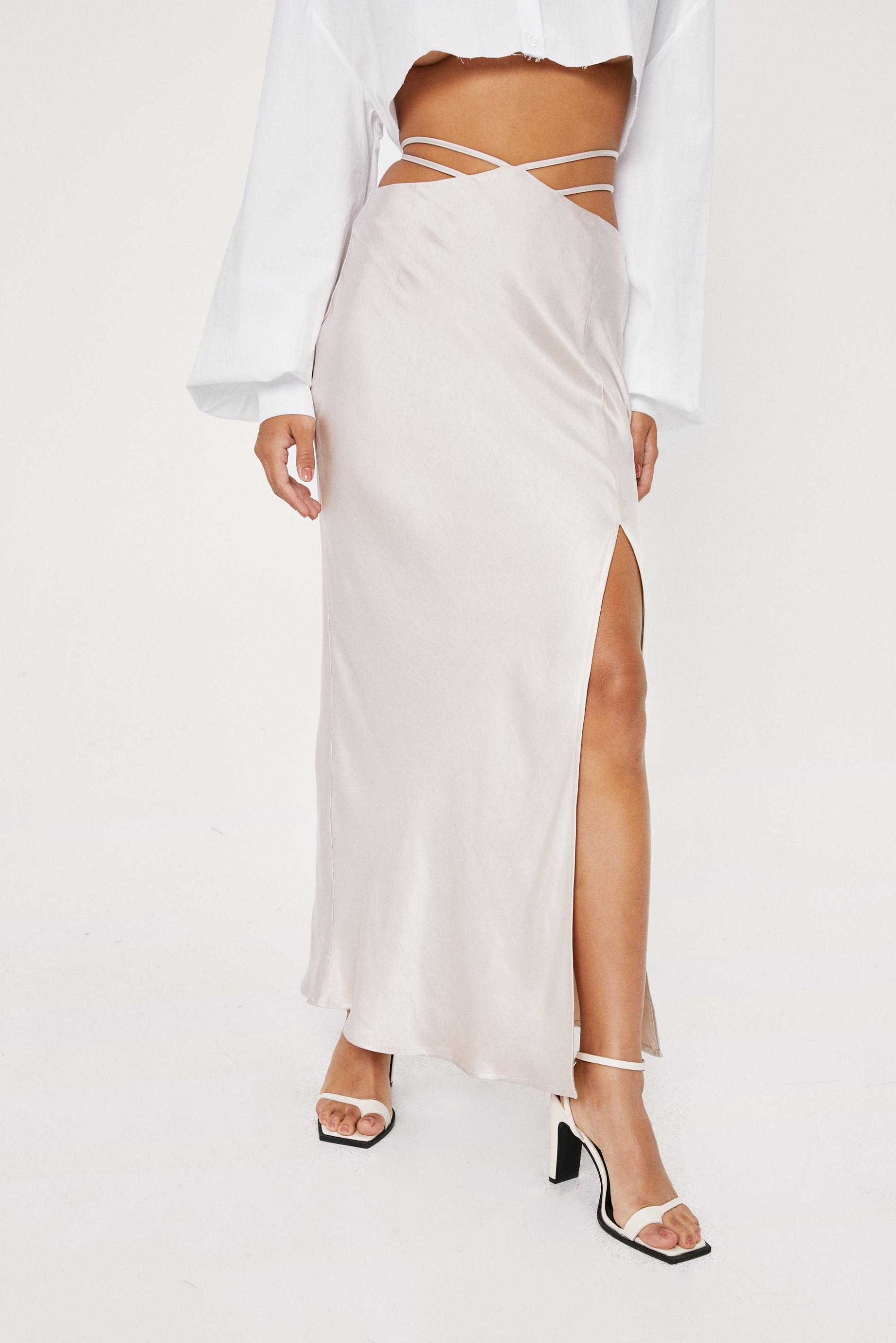 Satin Strappy Design Cut Out Maxi Skirt