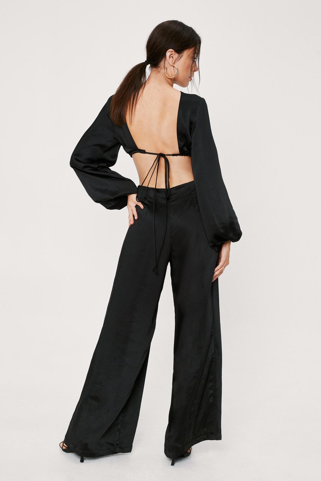 Satin Cut Out Back Long Sleeve Jumpsuit image number 1
