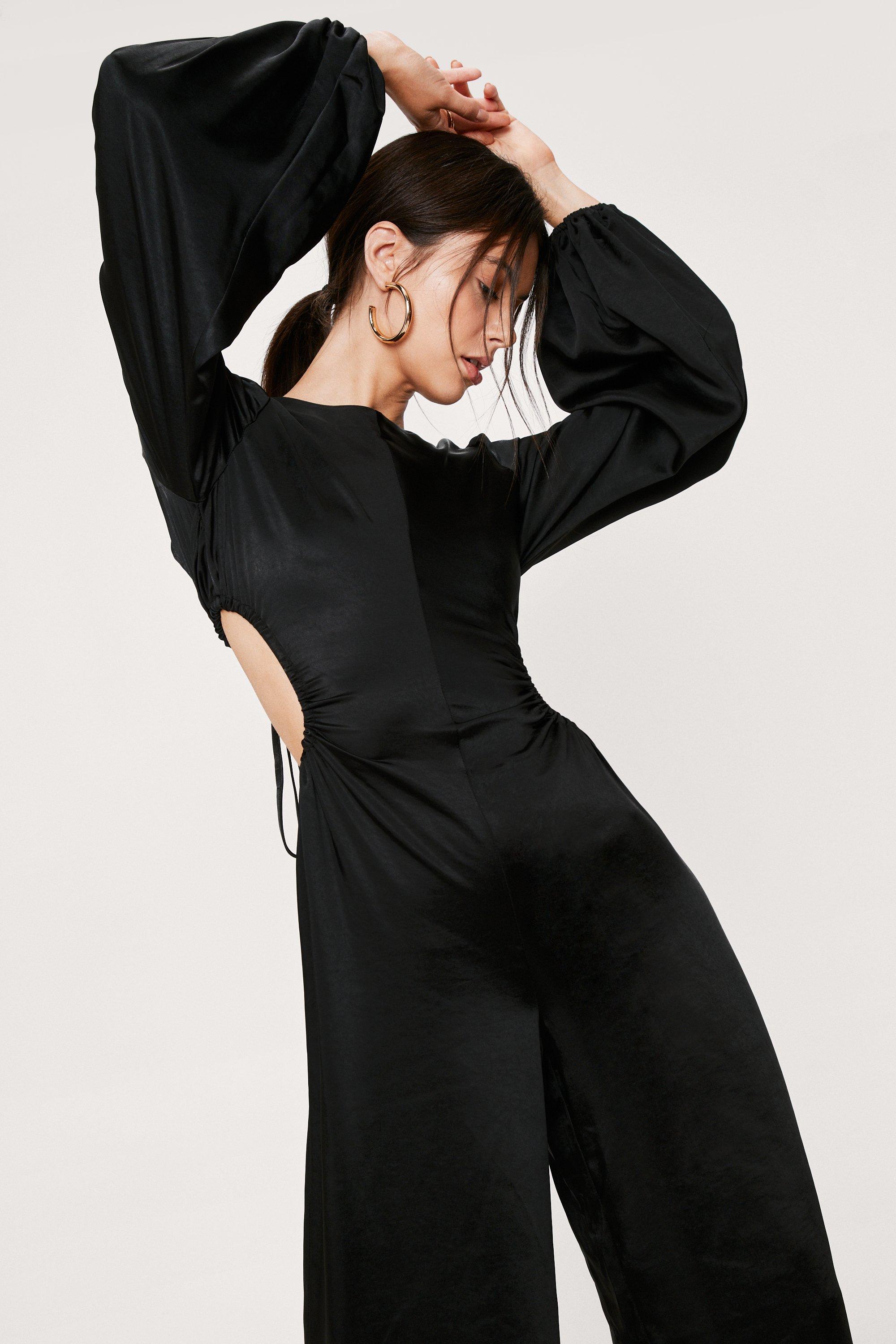 pronunciation Structurally smart Satin Cut Out Back Long Sleeve Jumpsuit | Nasty Gal