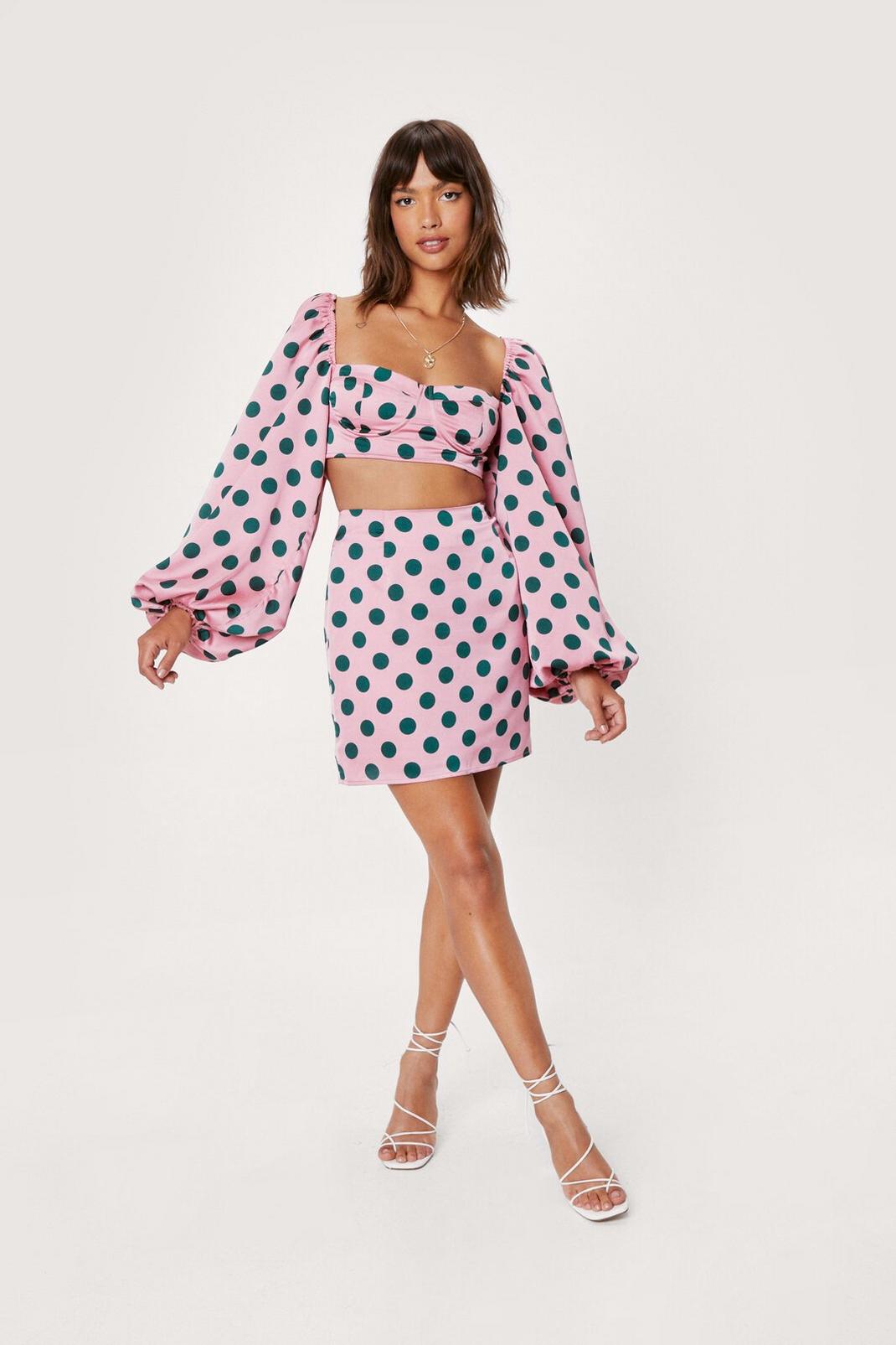 Mini jupe taille haute à imprimé pois, Baby pink image number 1