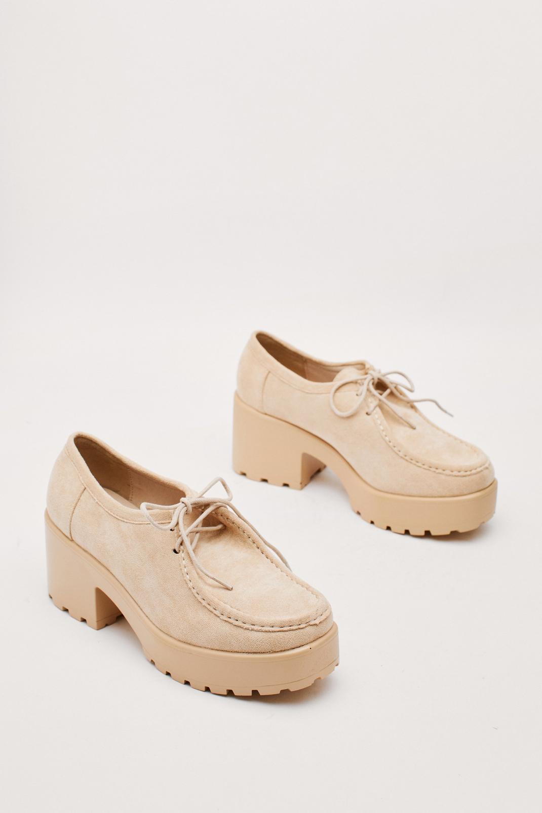 Natural beige Faux Suede Lace Up Chunky Shoes image number 1