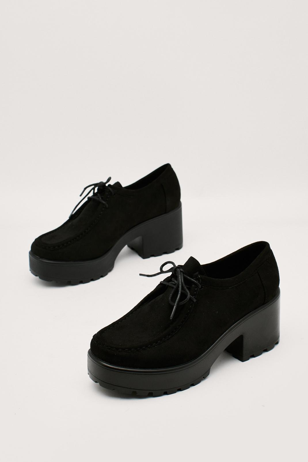 Black Faux Suede Lace Up Chunky Shoes image number 1