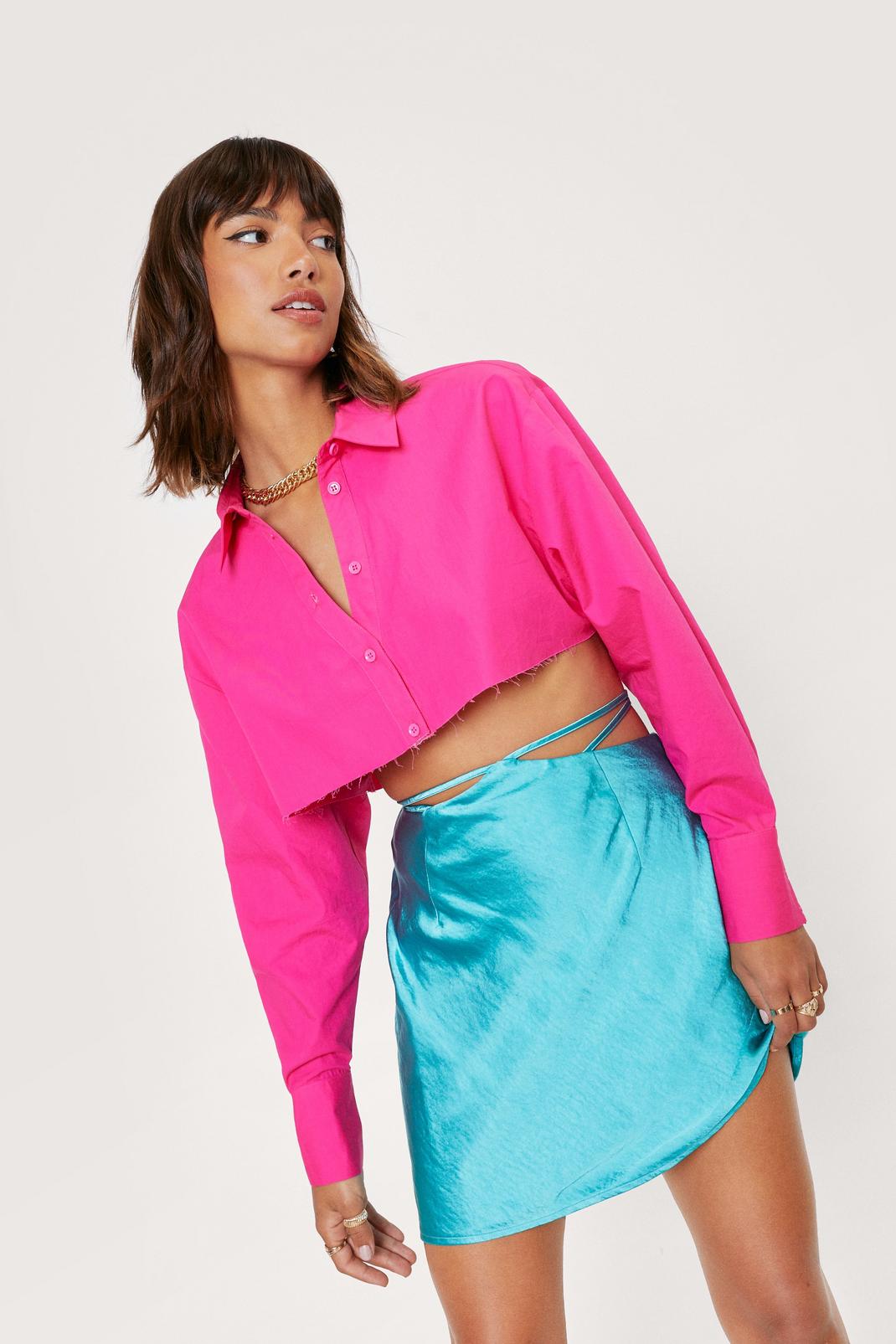Turquoise High Waisted Strappy Satin Mini Skirt image number 1