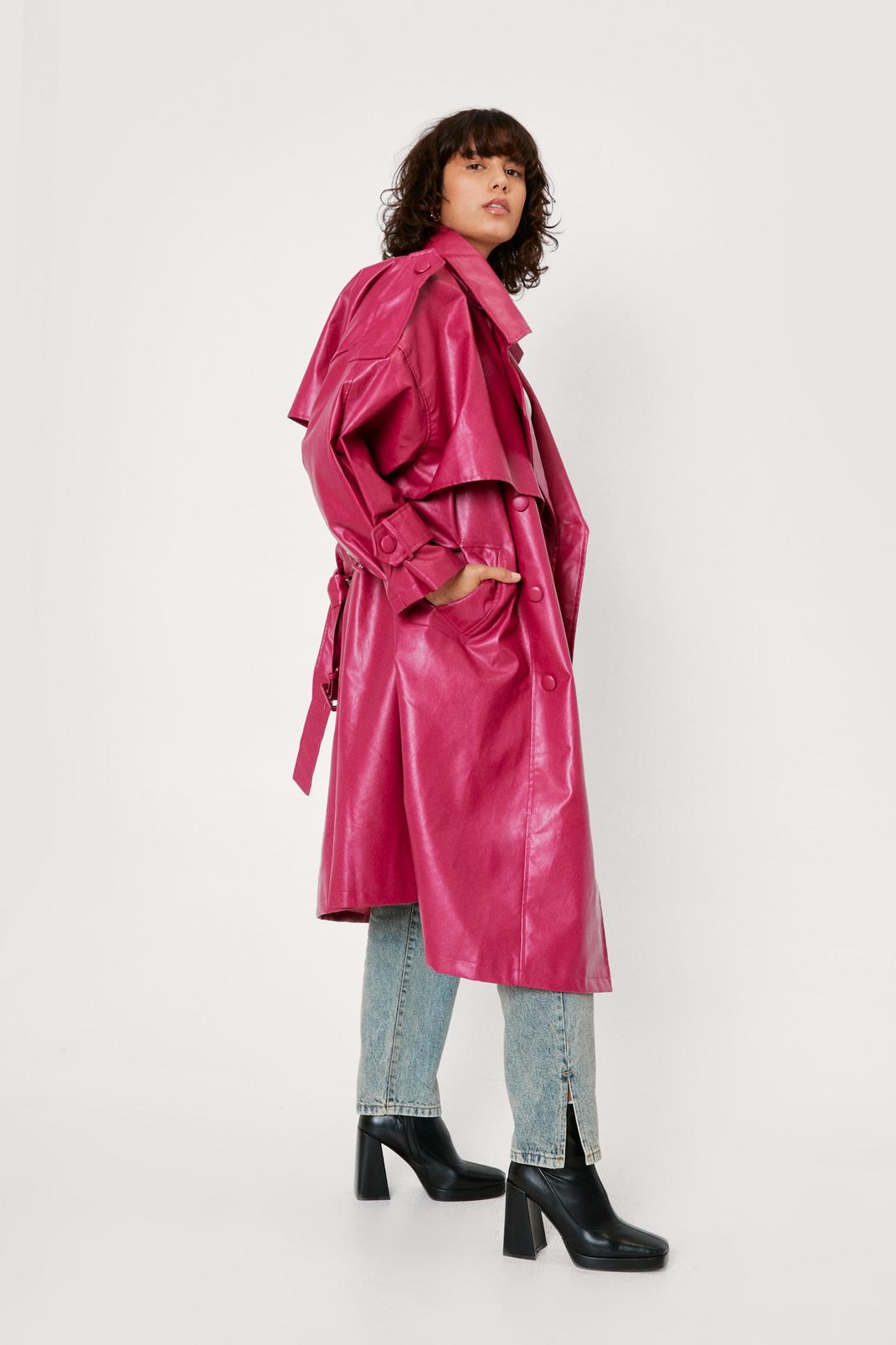 155 Faux Leather Oversized Trench Coat image number 2