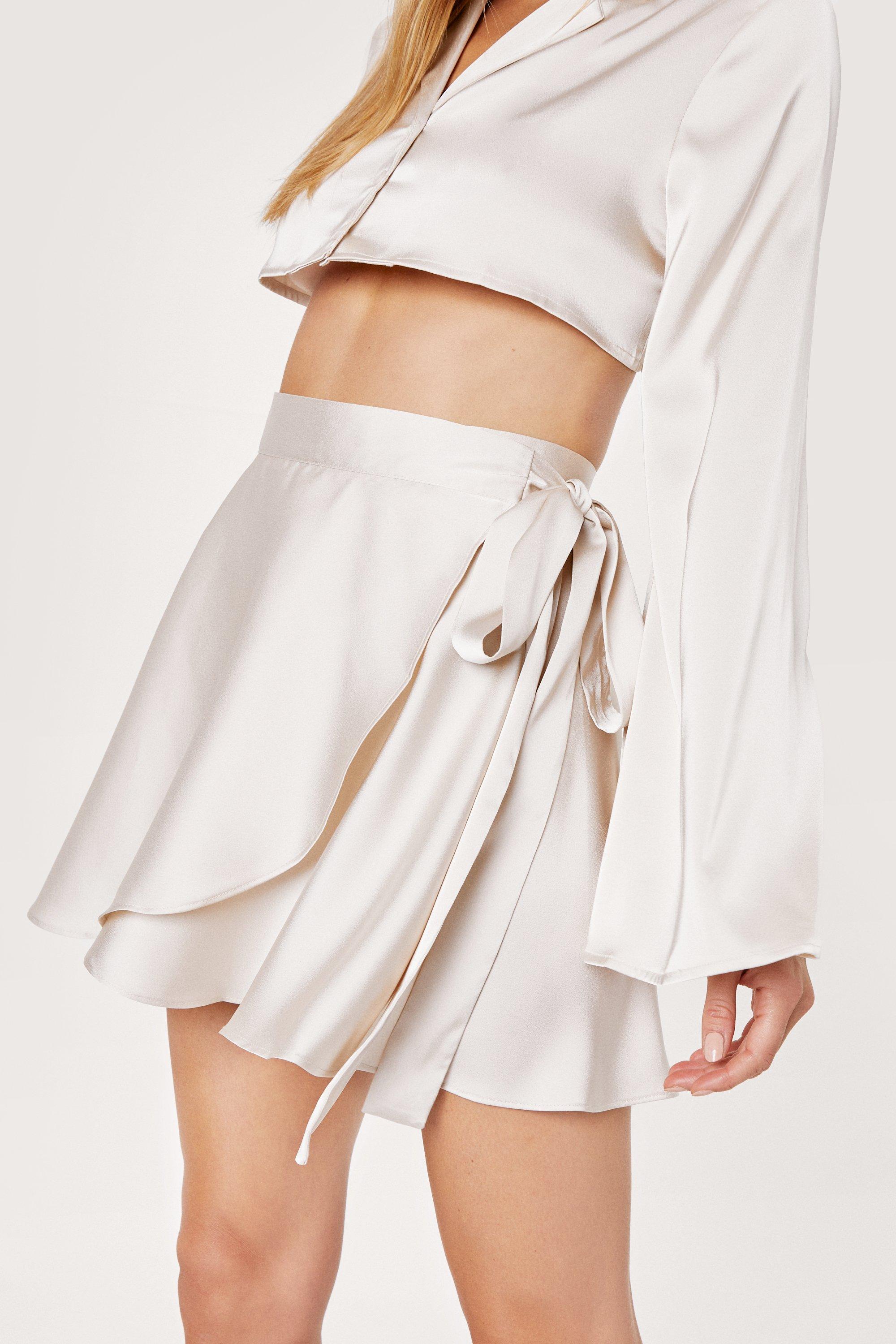 White company satin outlet wrap skirt