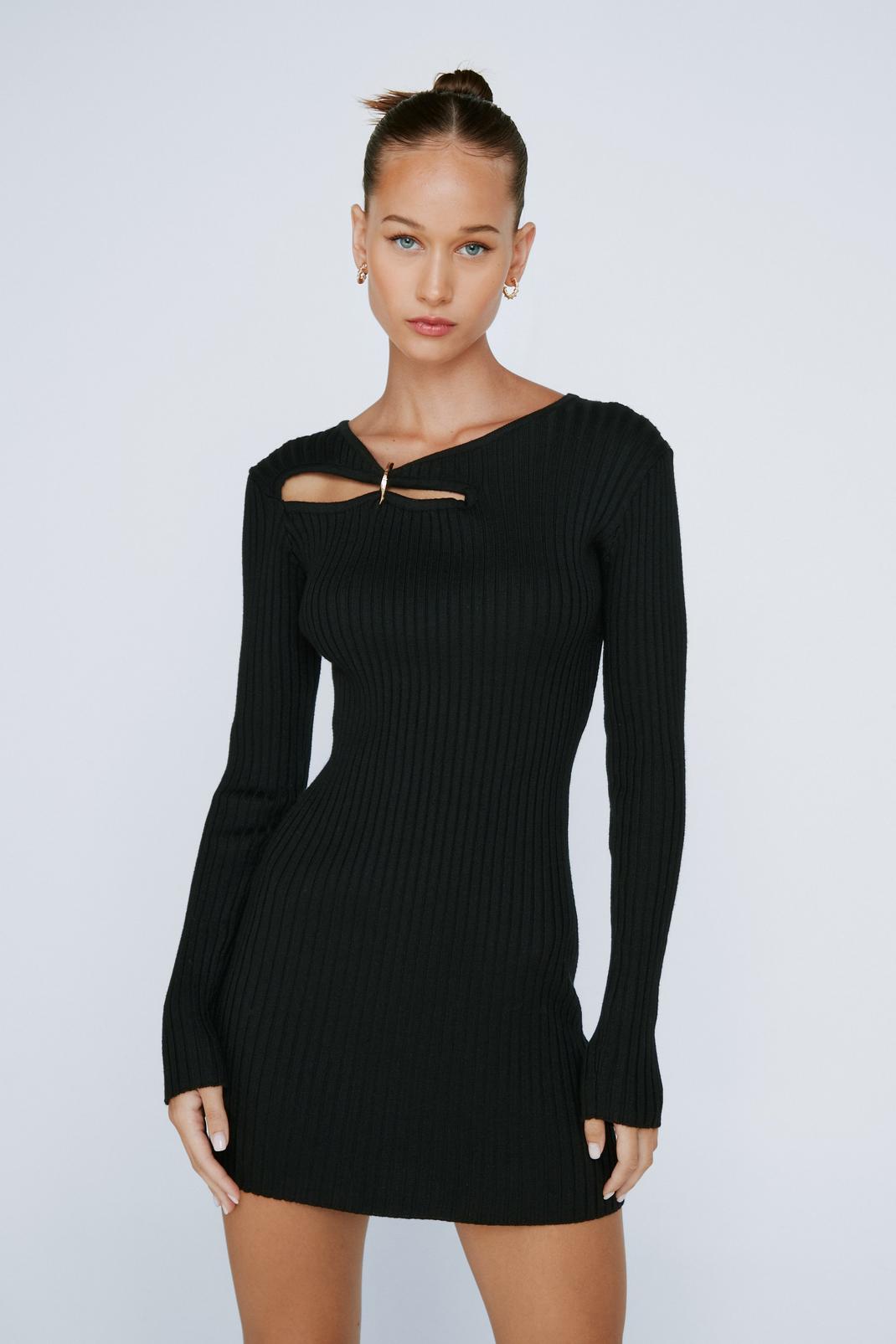 Black Petite Cut Out Ring Detail Bodycon Mini Dress image number 1