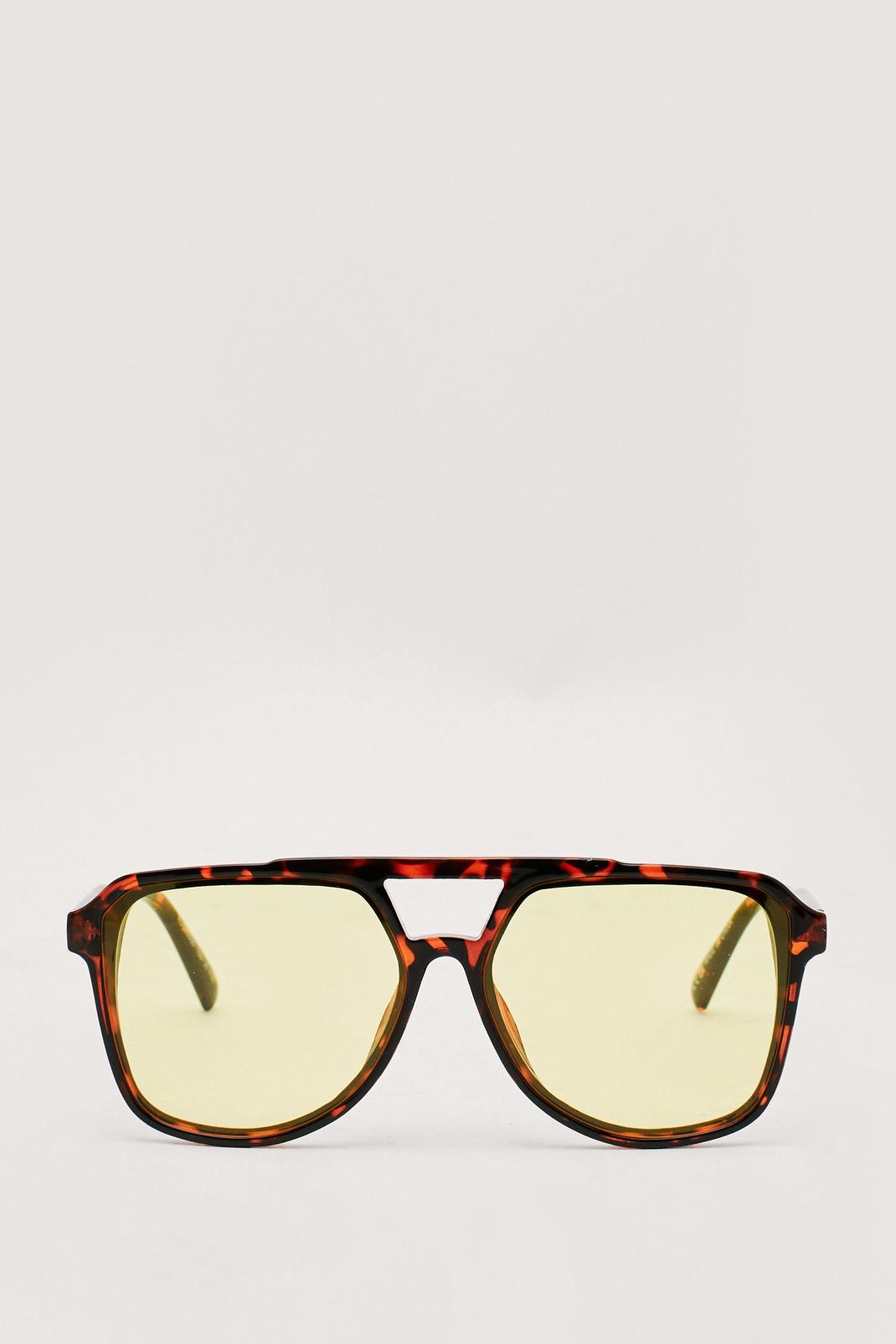 Brown Recycled Tortoiseshell Yellow Lense Aviator Sunglasses image number 1