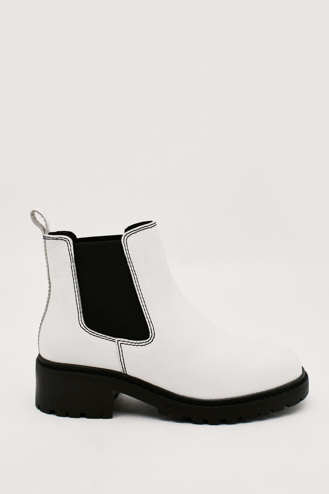 Chelsea Boots à talons en cuir véritable et à coutures contrastées, White image number 1