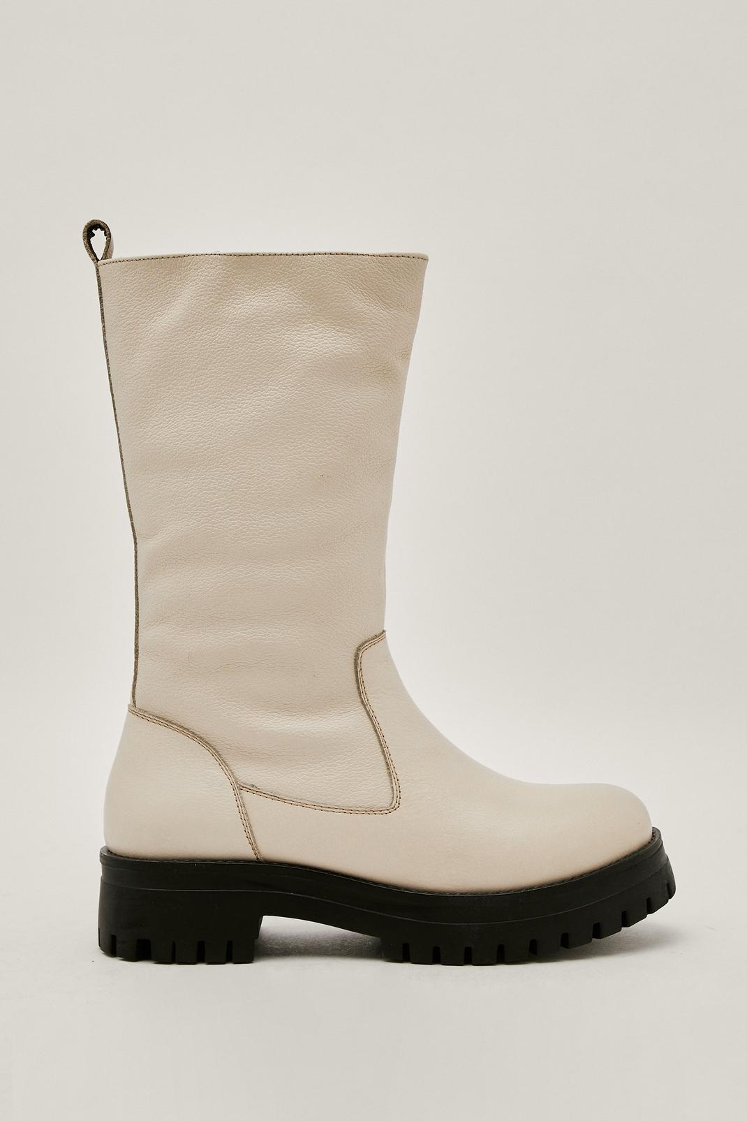 103 Faux Leather Contrast Sole Calf High Boots image number 2