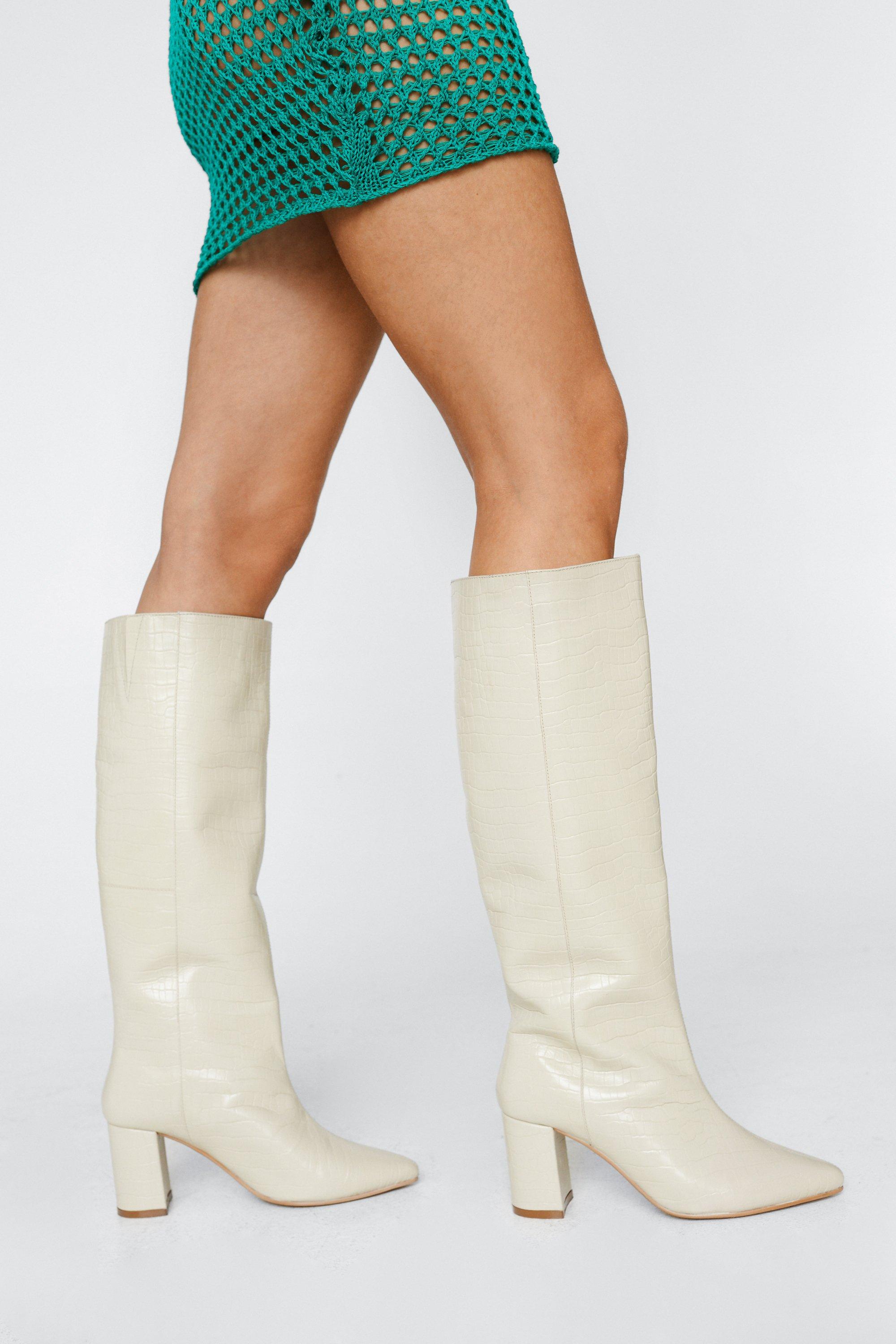 Long white outlet leather boots