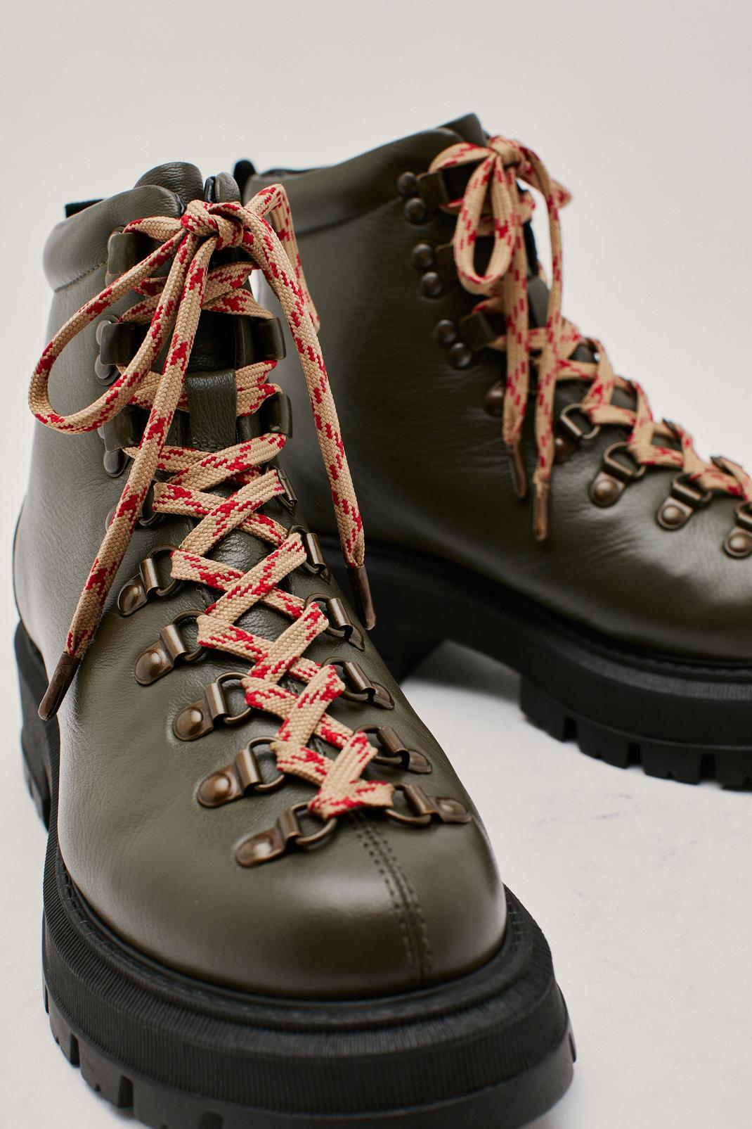 135 Contrast Lace Chunky Real Leather Hiker Boots image number 2