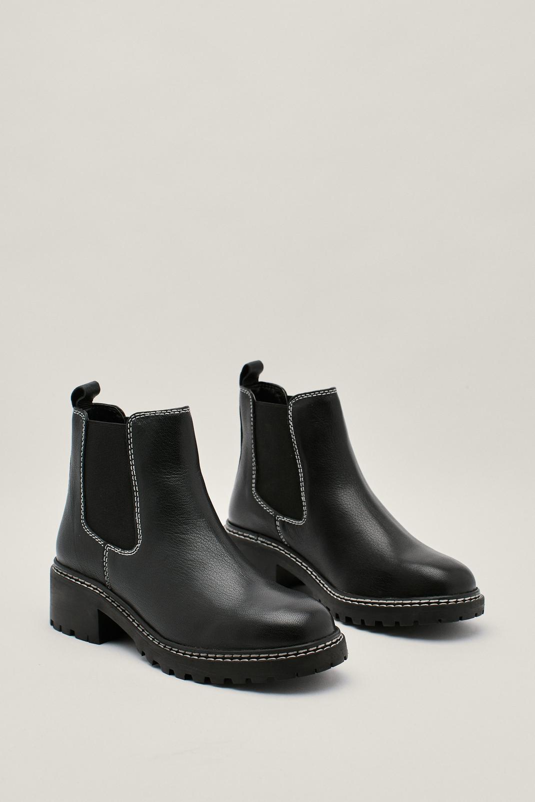 Real Leather Contrast Stitch Chelsea Boots image number 1