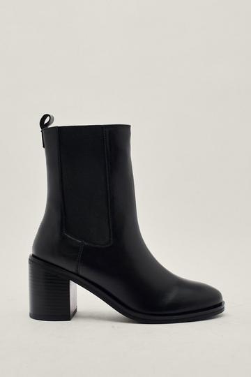 Real Leather Heeled Pointed Chelsea Boots black