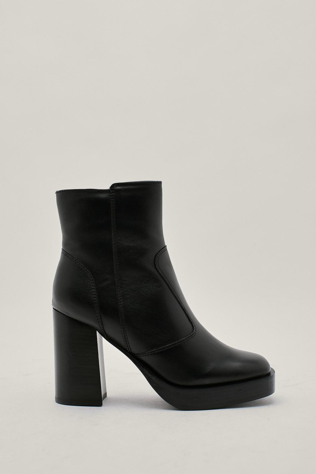 Black Real Leather Platform Ankle Boots image number 1