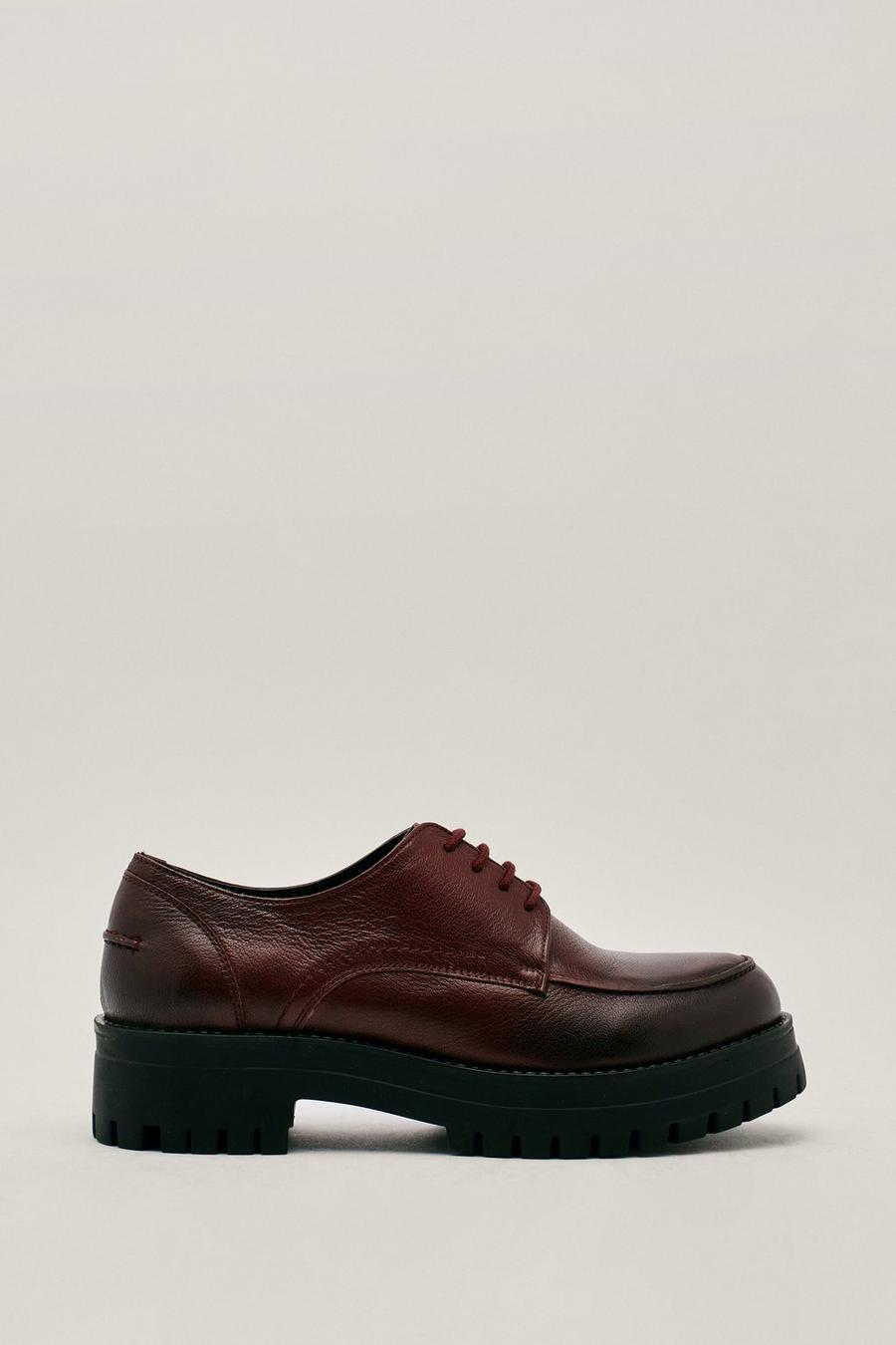 Burnished Real Leather Lace Up Chunky Shoes