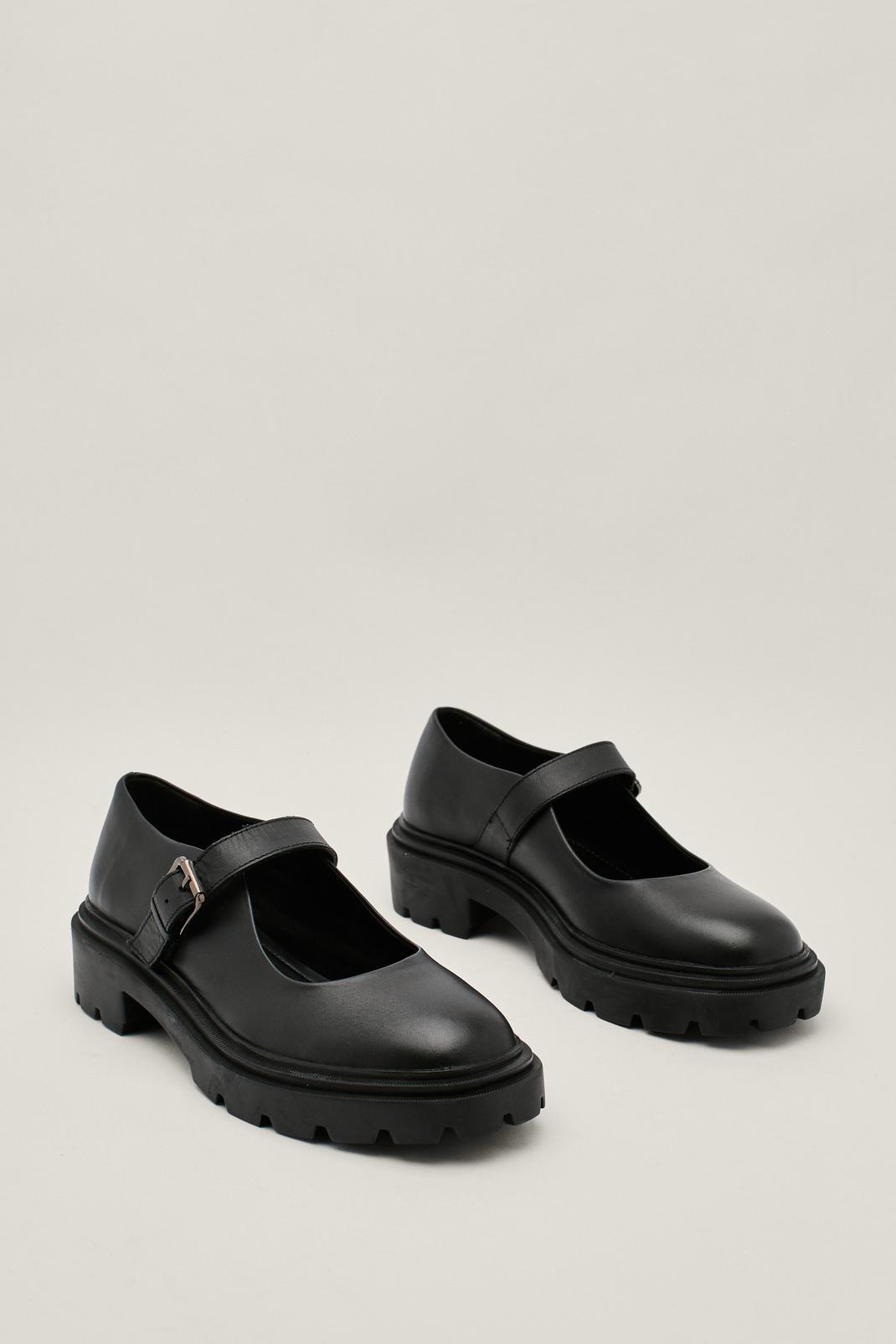 Black Real Leather Chunky Mary Janes image number 1