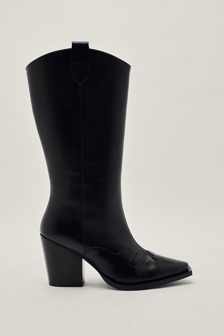 Leather Heeled Western Knee High Boots
