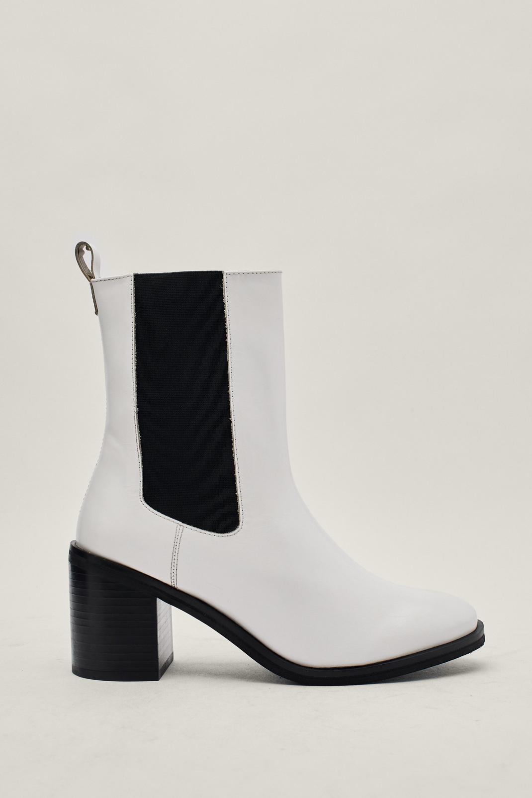 White Leather Heeled Chelsea Boots image number 1