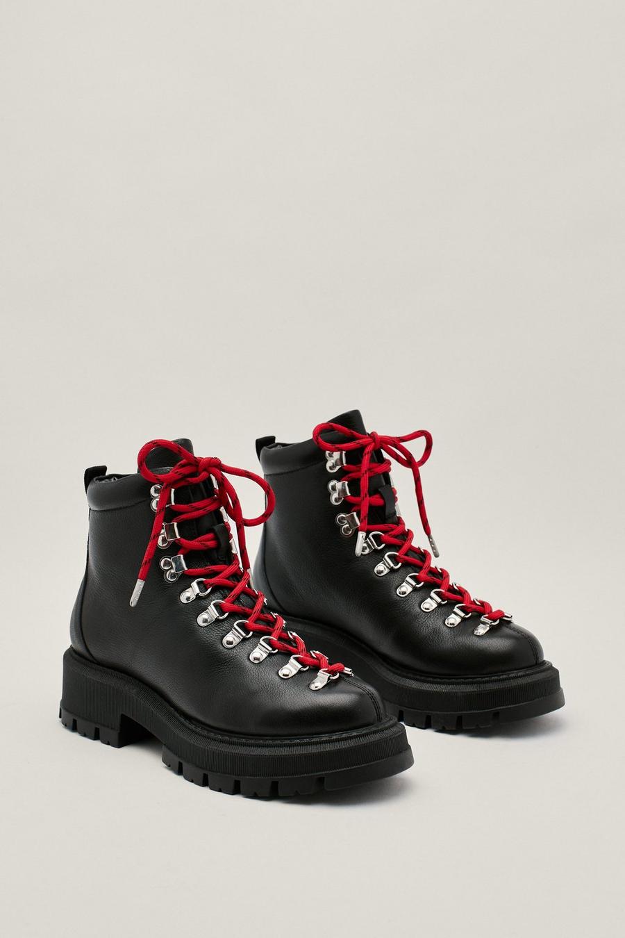 Real Leather Contrast Lace Up Hiker Boots