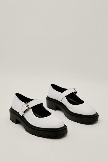 White Real Leather Chunky Mary Jane Shoes