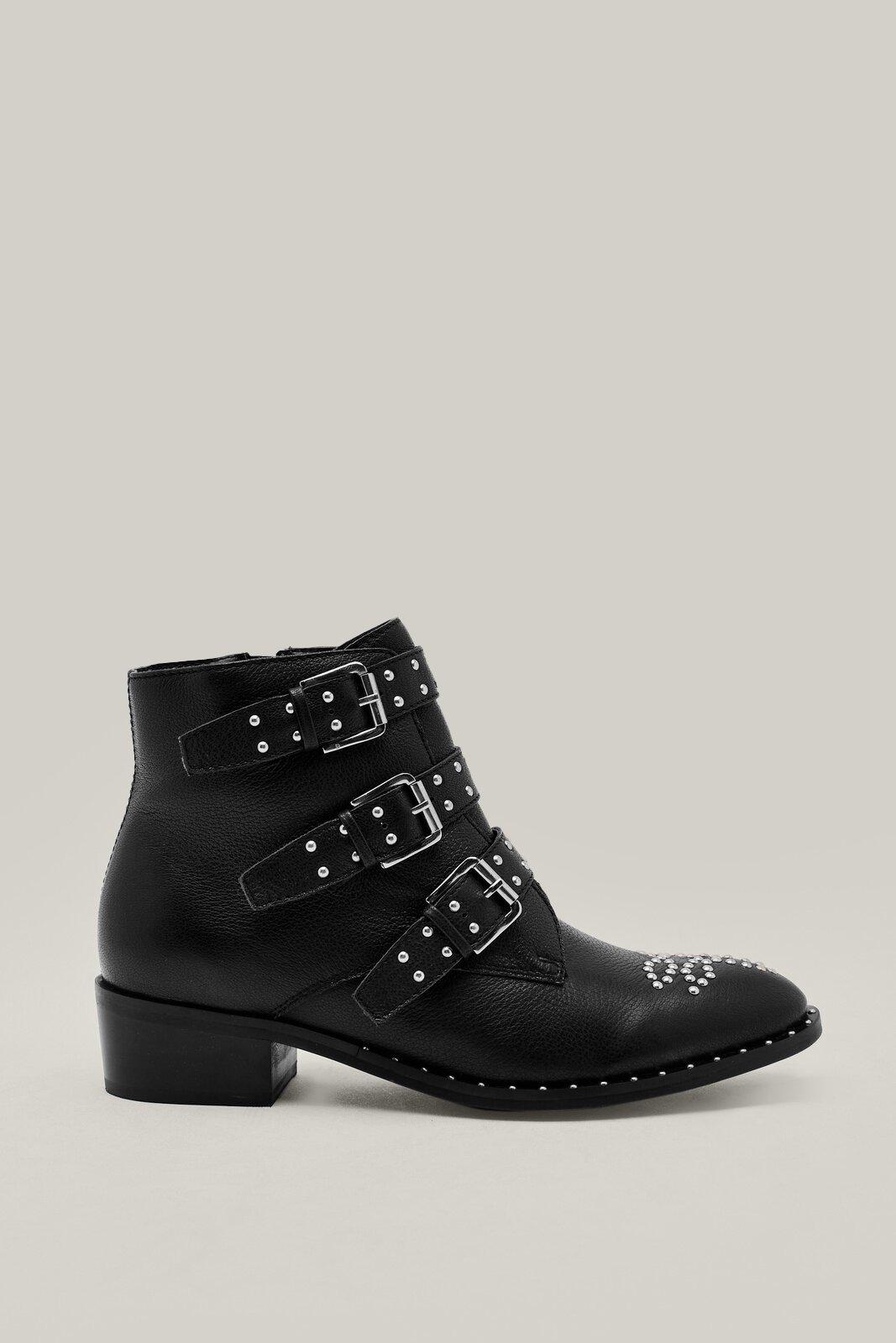 Ankle boots with buckles and studs sale