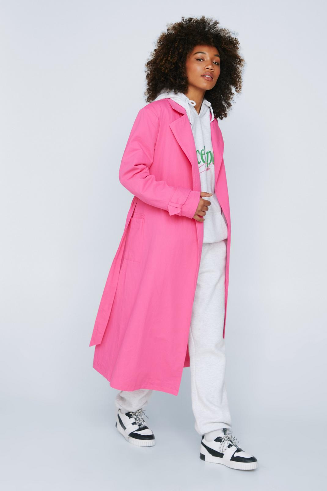 Trench-coat ample ceinturé à revers crantés, Hot pink image number 1
