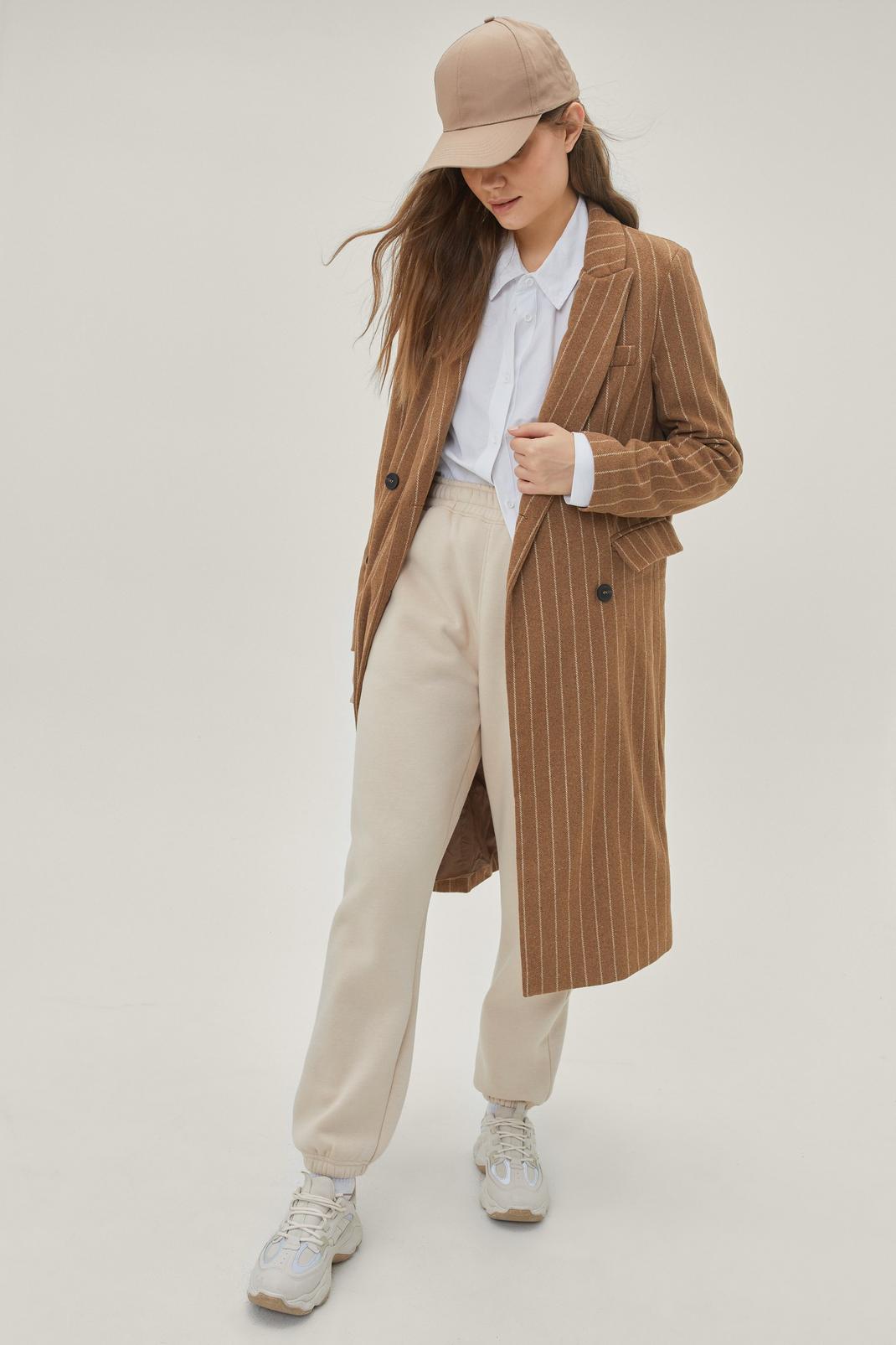166 Striped Wool Look Belted Coat image number 2