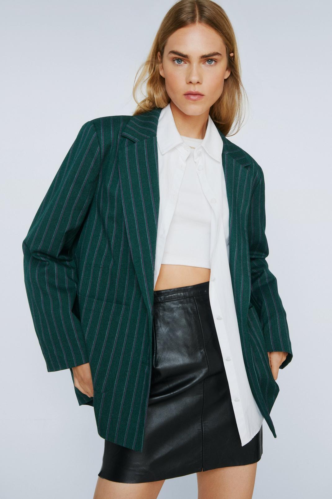 399 Striped Wool Look Oversized Blazer image number 1